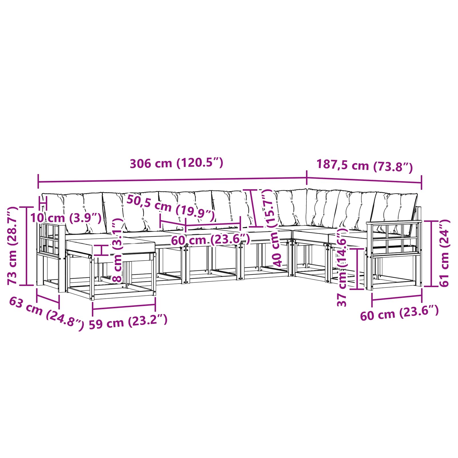 Ensemble de canapés d'extérieur 8 pcs Naturel et Crème - XIOS