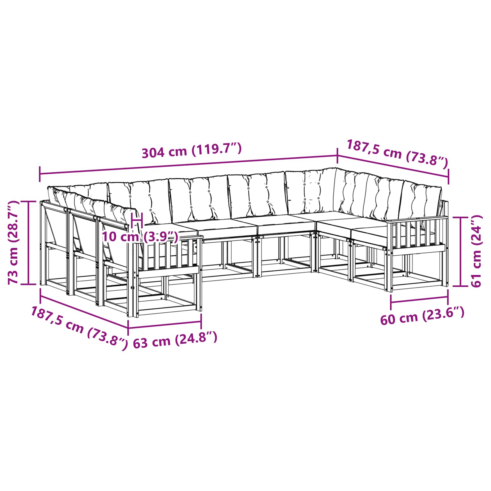 Ensemble de canapés d'extérieur 9 pcs Naturel et Noir - XIOS