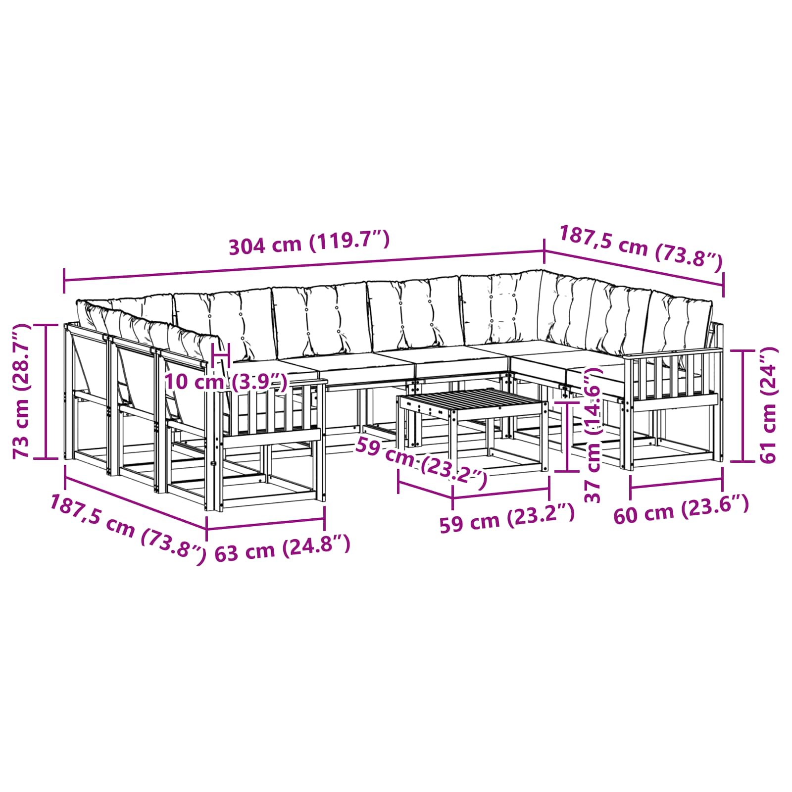 Ensemble de canapés d'extérieur 10 pcs Naturel et Beige - XIOS