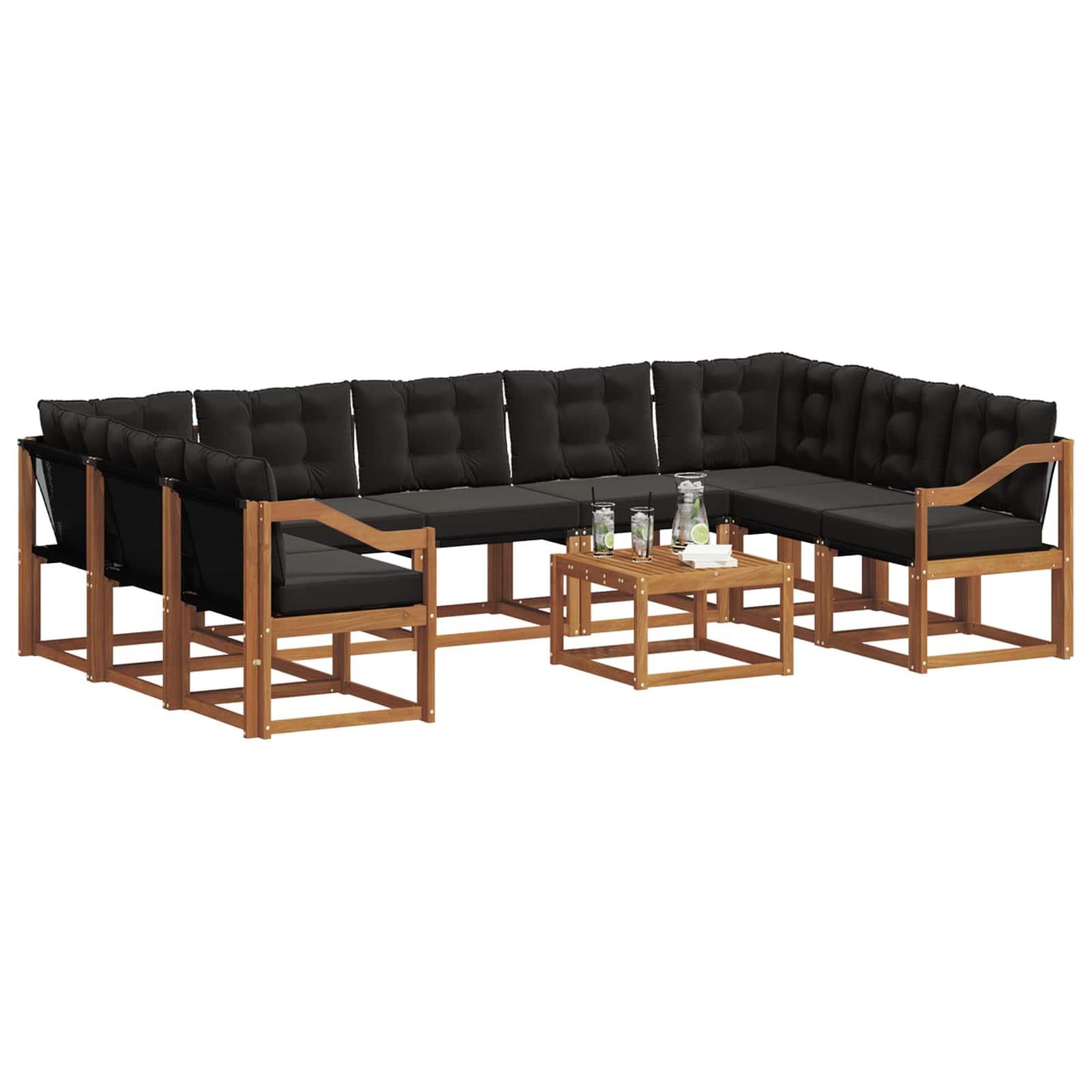 Ensemble de canapés d'extérieur 10 pc Naturel et Noir