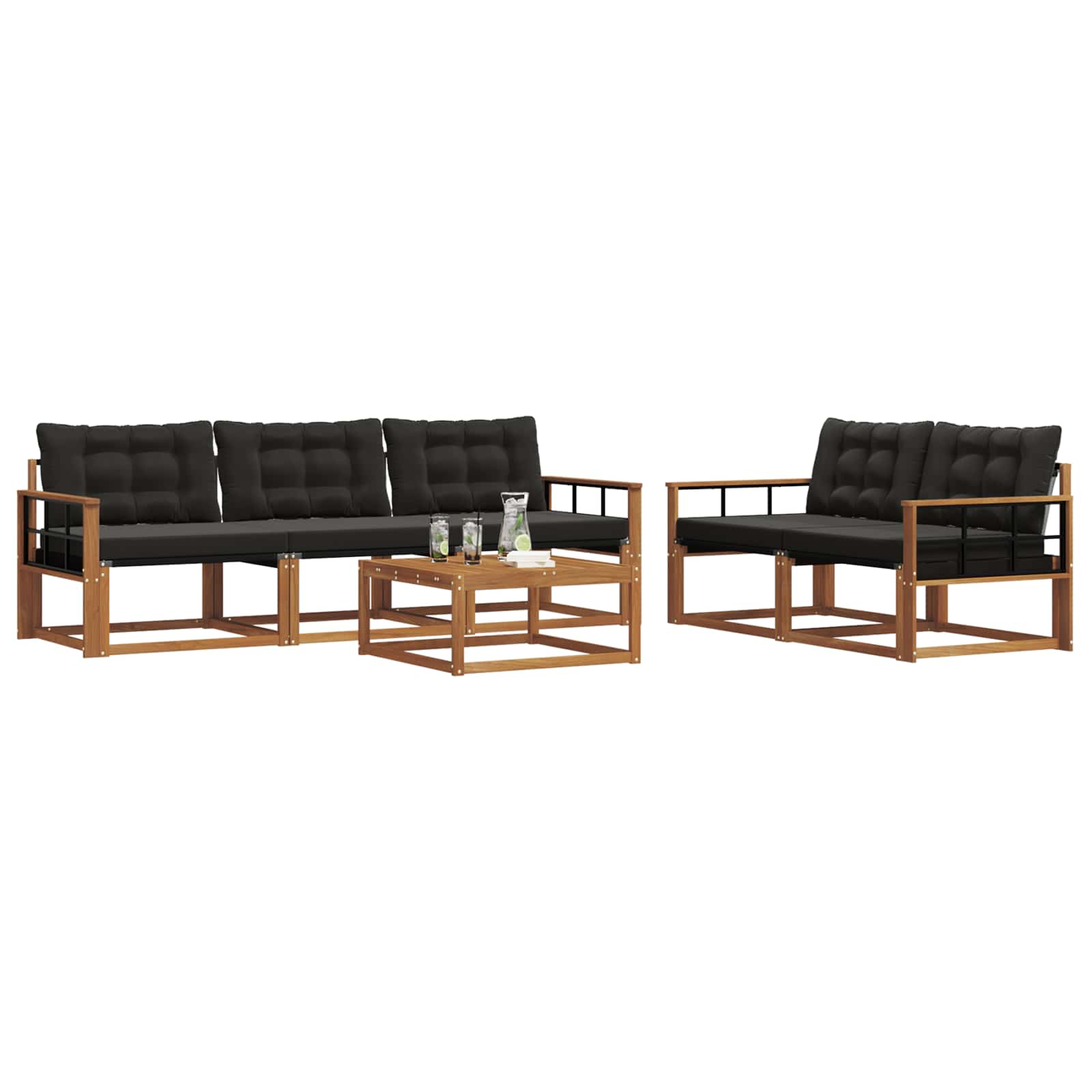 Ensemble de canapés d'extérieur 6 pcs Naturel et Noir - XIOS