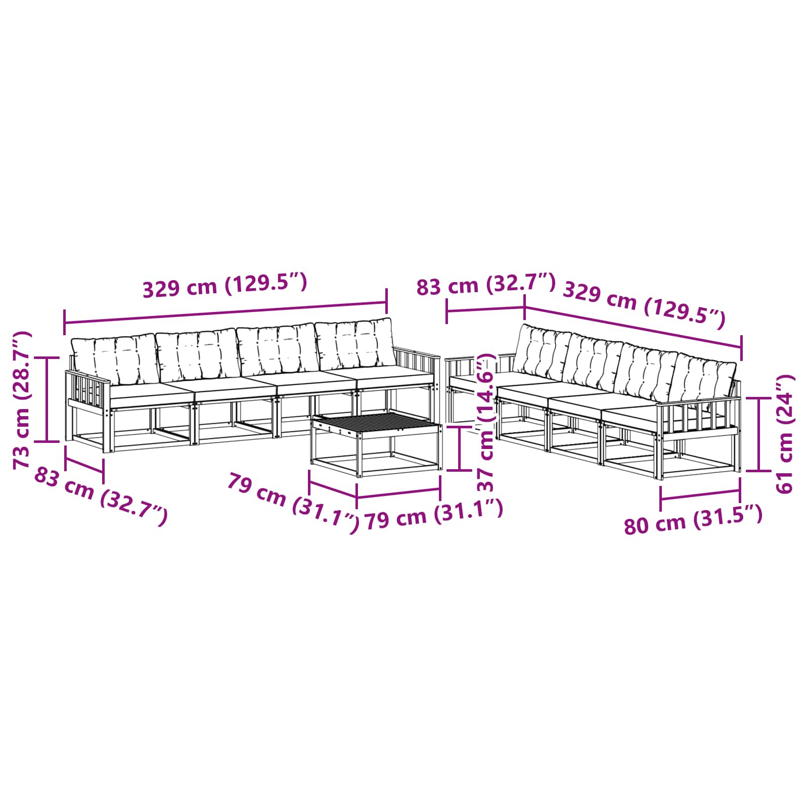 Ensemble de canapés d'extérieur 9 pcs Naturel et Crème - XIOS