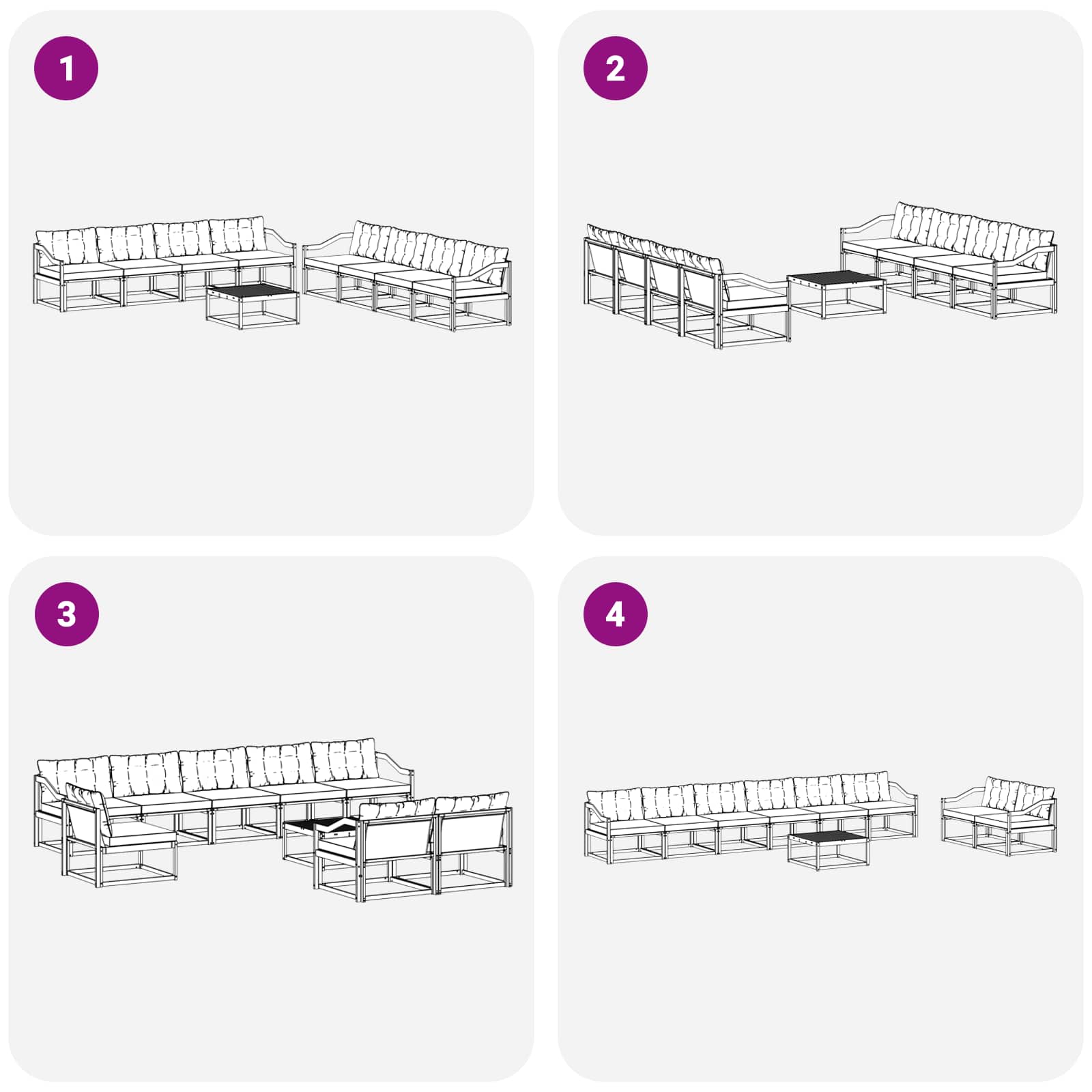 Ensemble de canapés d'extérieur 9 pcs Naturel et Noir - XIOS