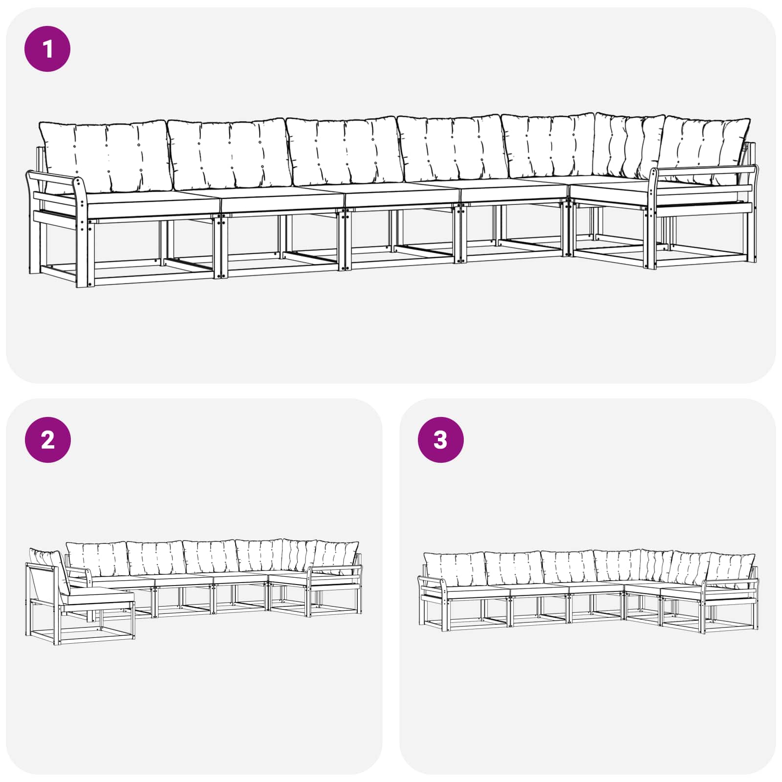 Ensemble de canapés d'extérieur 6 pcs Gris Naturel et Clair - XIOS