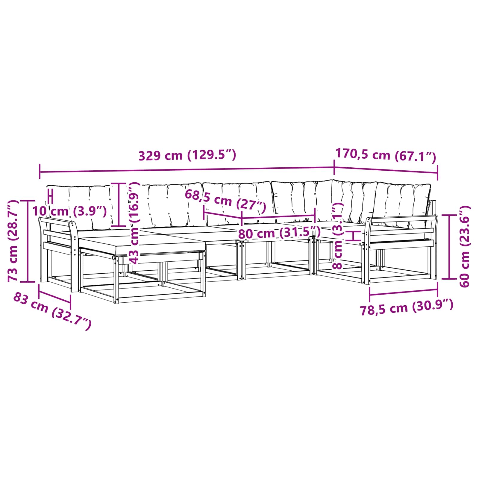 Ensemble de canapés d'extérieur 18 pcs Naturel et Noir - XIOS