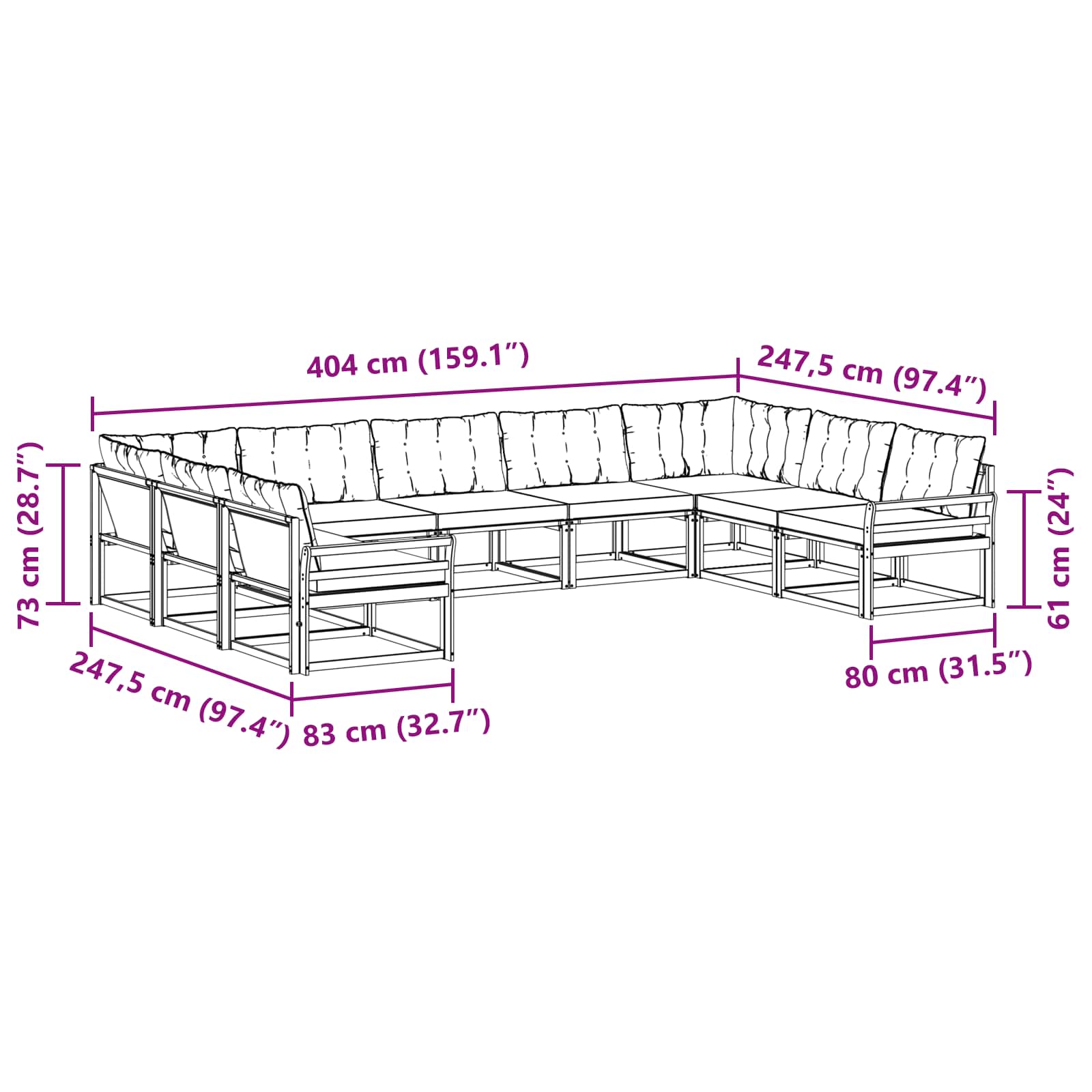 Ensemble de canapés d'extérieur 9 pcs Naturel et Beige - XIOS