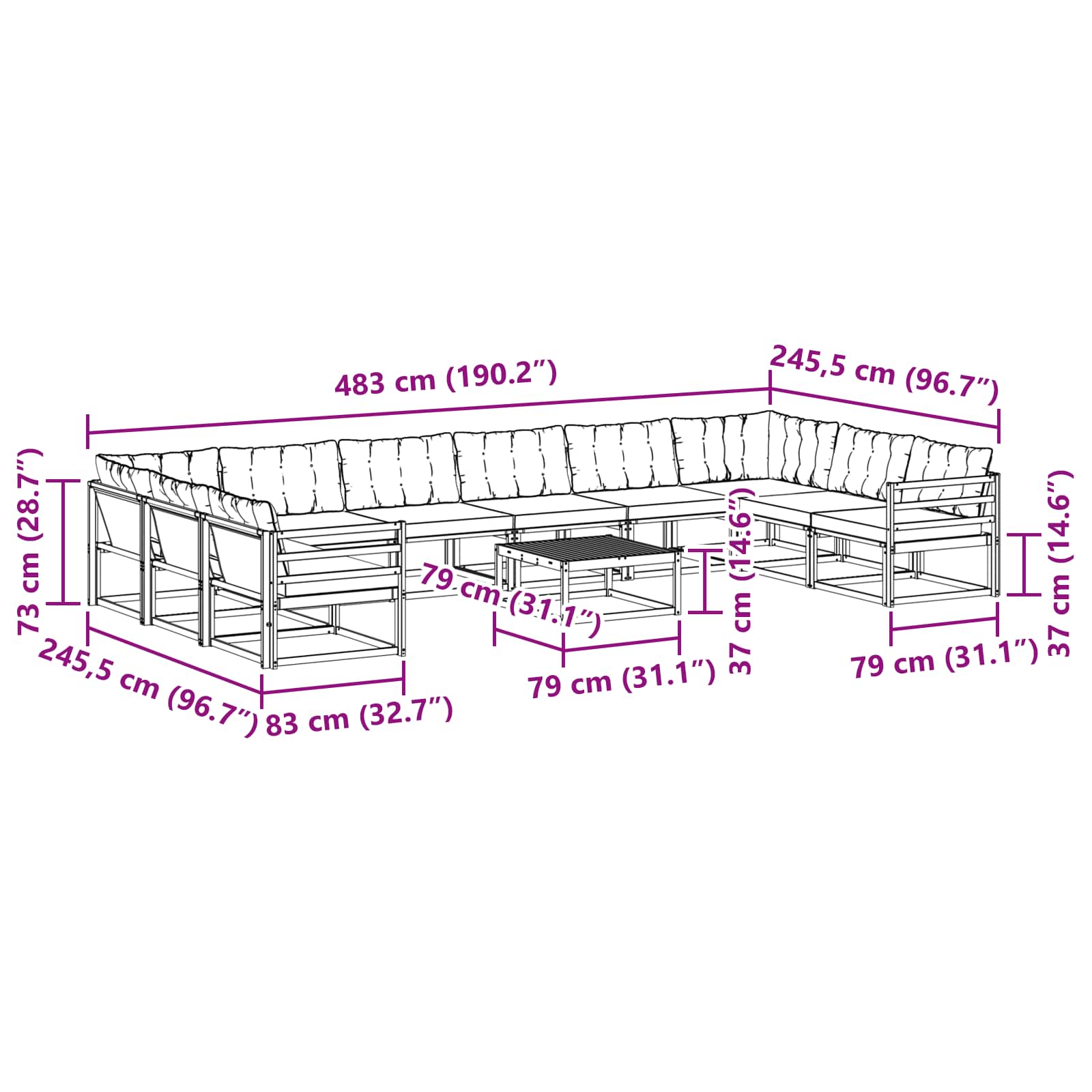 Ensemble de canapés d'extérieur 11 pcs Gris Naturel et Clair - XIOS