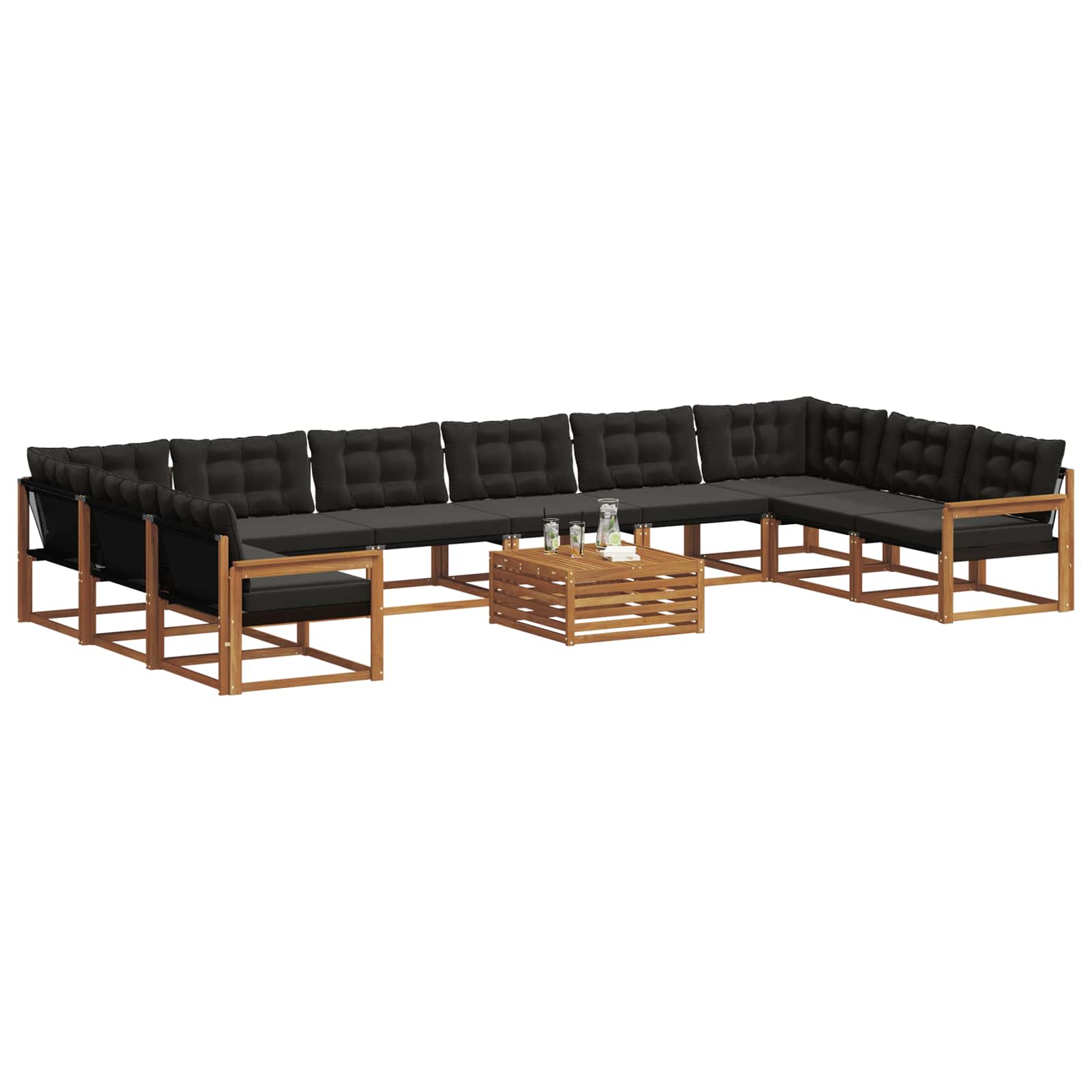 Ensemble de canapés d'extérieur 11 pcs Naturel et Noir - XIOS