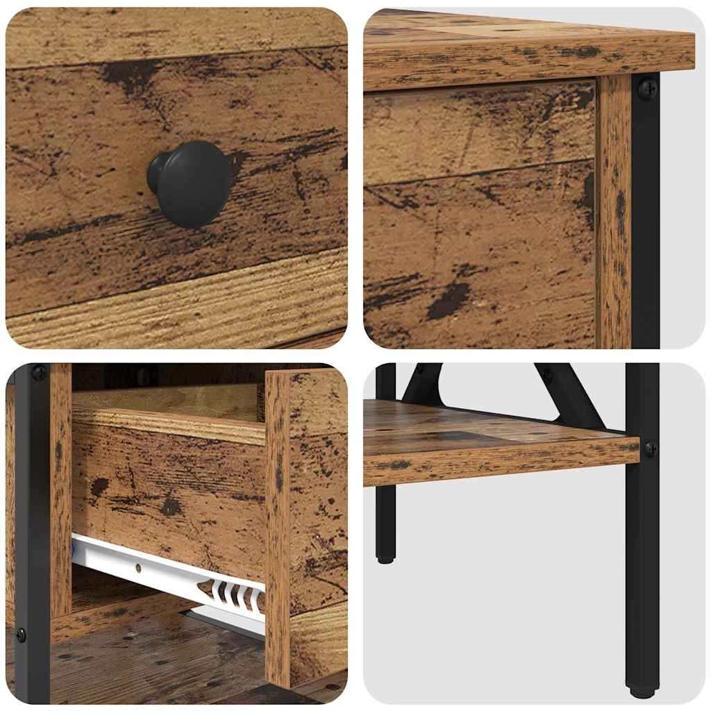 Table de chevet avec tiroir Bois ancien 40 x 42 x 45 cm - XIOS