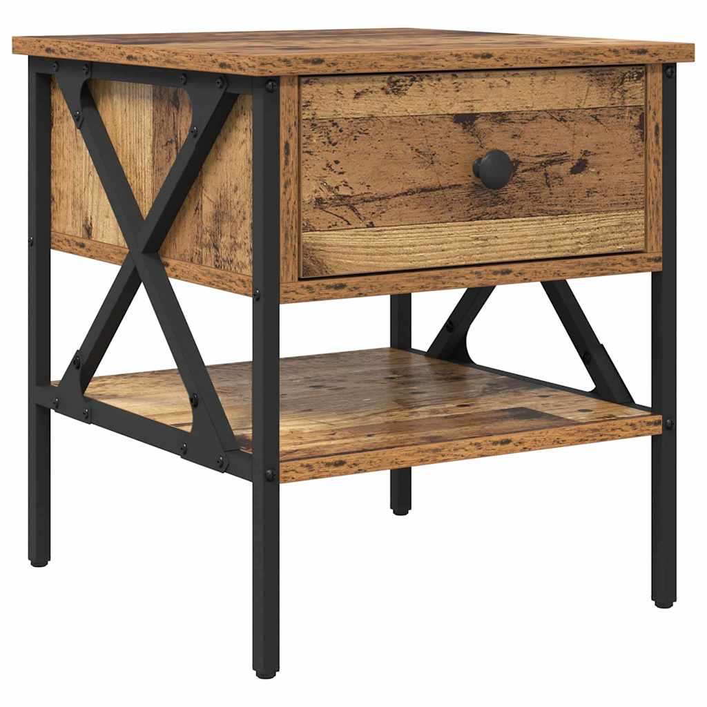 Table de chevet avec tiroir Bois ancien 40 x 42 x 45 cm - XIOS