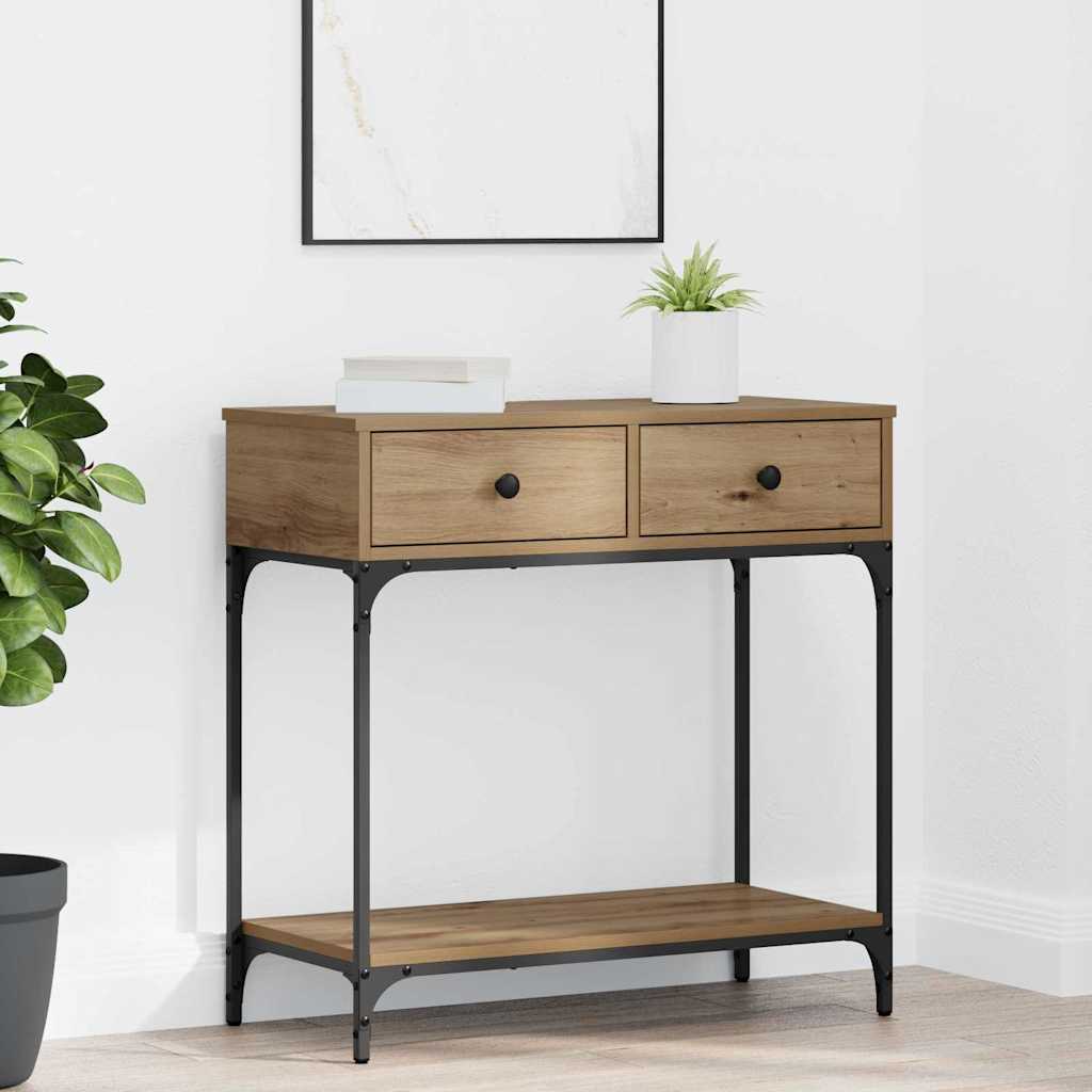Table console avec tiroir chêne artisanal 75 x 34,5 x 75 cm - XIOS