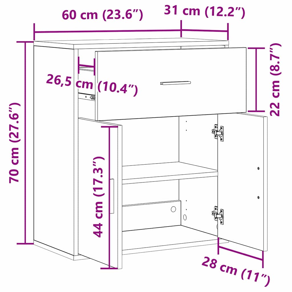 Buffet avec tiroir Vieux bois 60 x 31 x 70 cm Bois d'ingénierie - XIOS