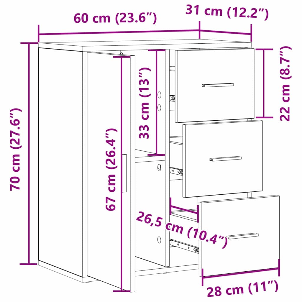 Buffet avec tiroir Vieux bois 60 x 31 x 70 cm Bois d'ingénierie - XIOS