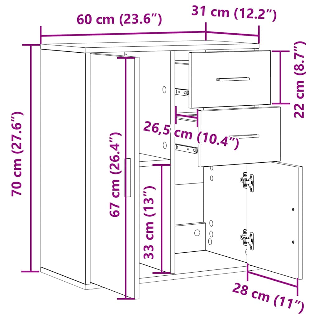 Buffet avec tiroir Vieux bois 60 x 31 x 70 cm Bois d'ingénierie - XIOS