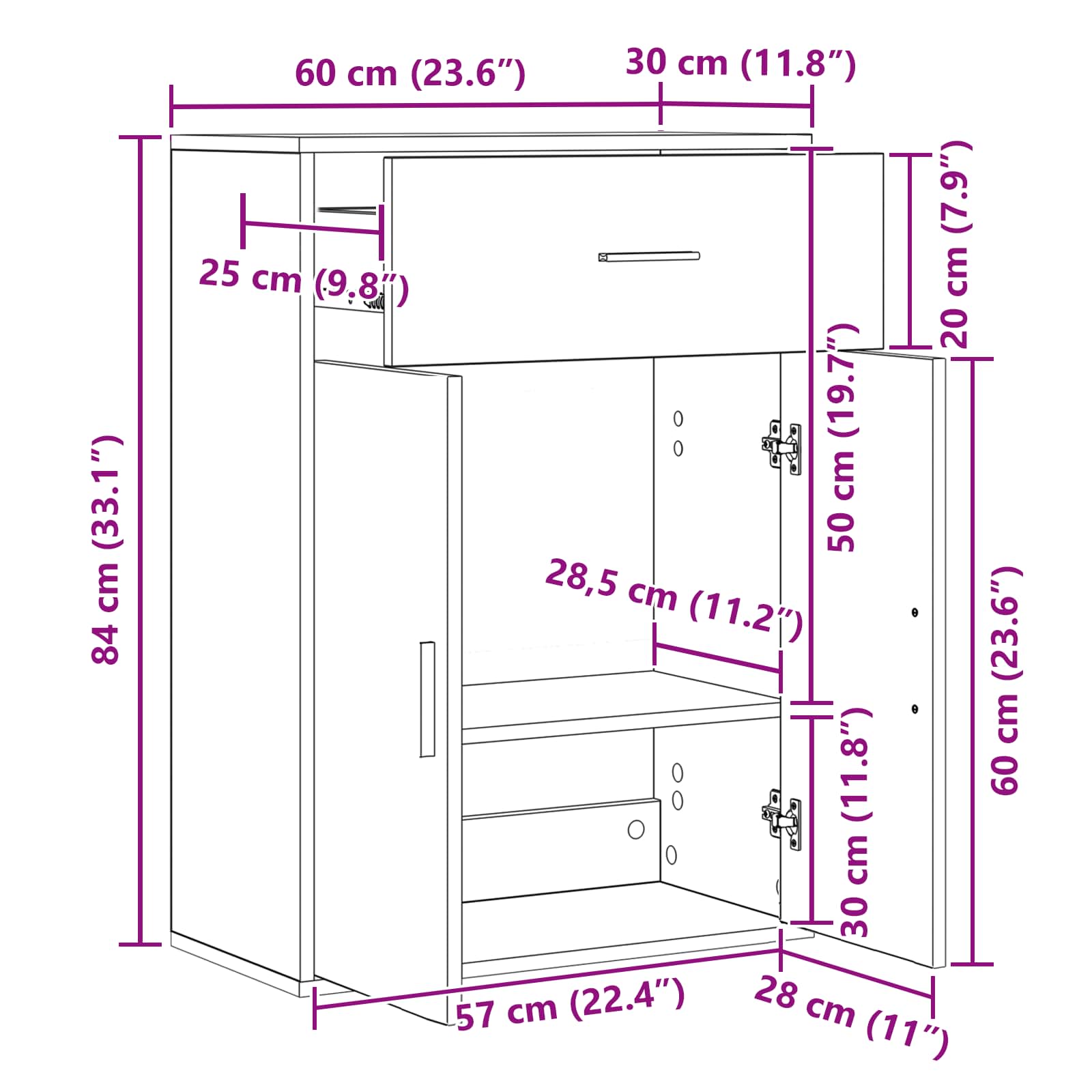 Buffet Chêne artisanal 60 x 30 x 84 cm Bois d'ingénierie - XIOS