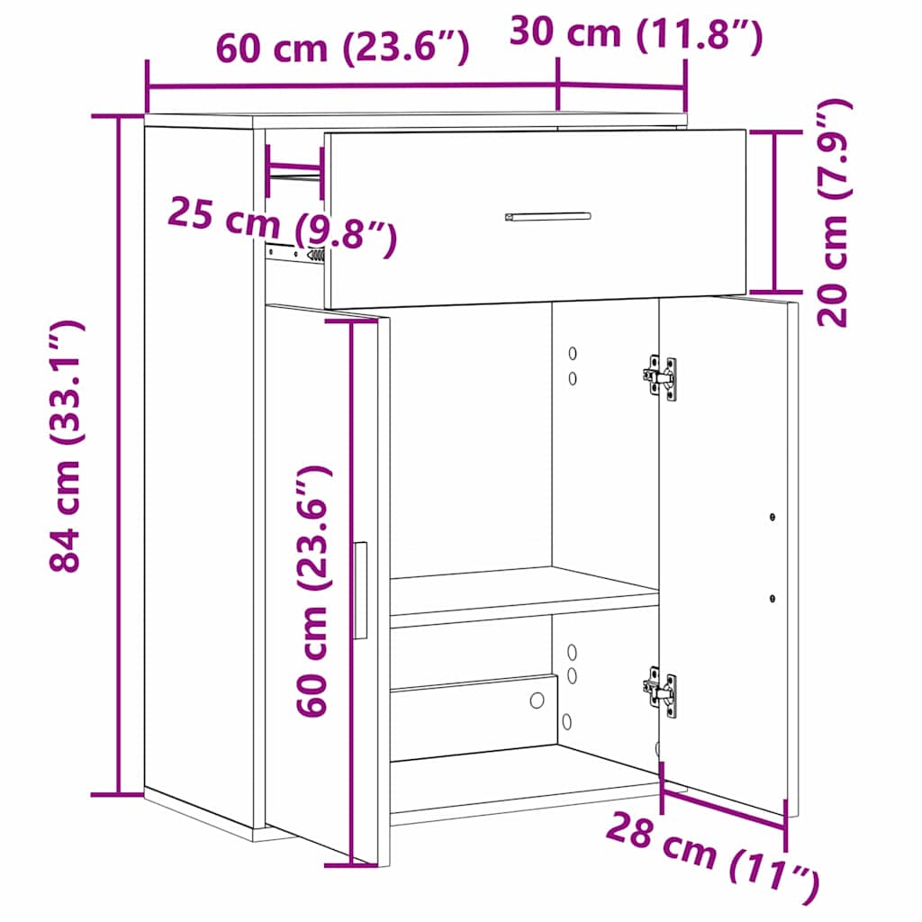 Buffet avec tiroir Chêne noir 79 x 38 x 80 cm Bois d'ingénierie - XIOS