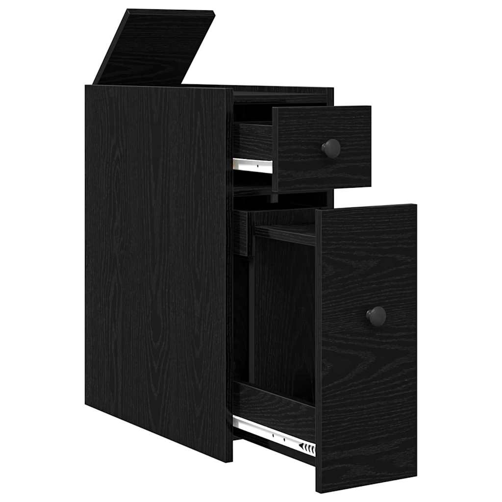 Armoire de salle de bain étroite avec roulettes en chêne noir et bois aggloméré