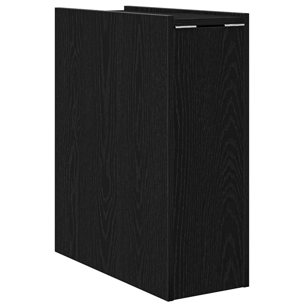 Armoire de salle de bain étroite avec roulettes en chêne noir et bois aggloméré