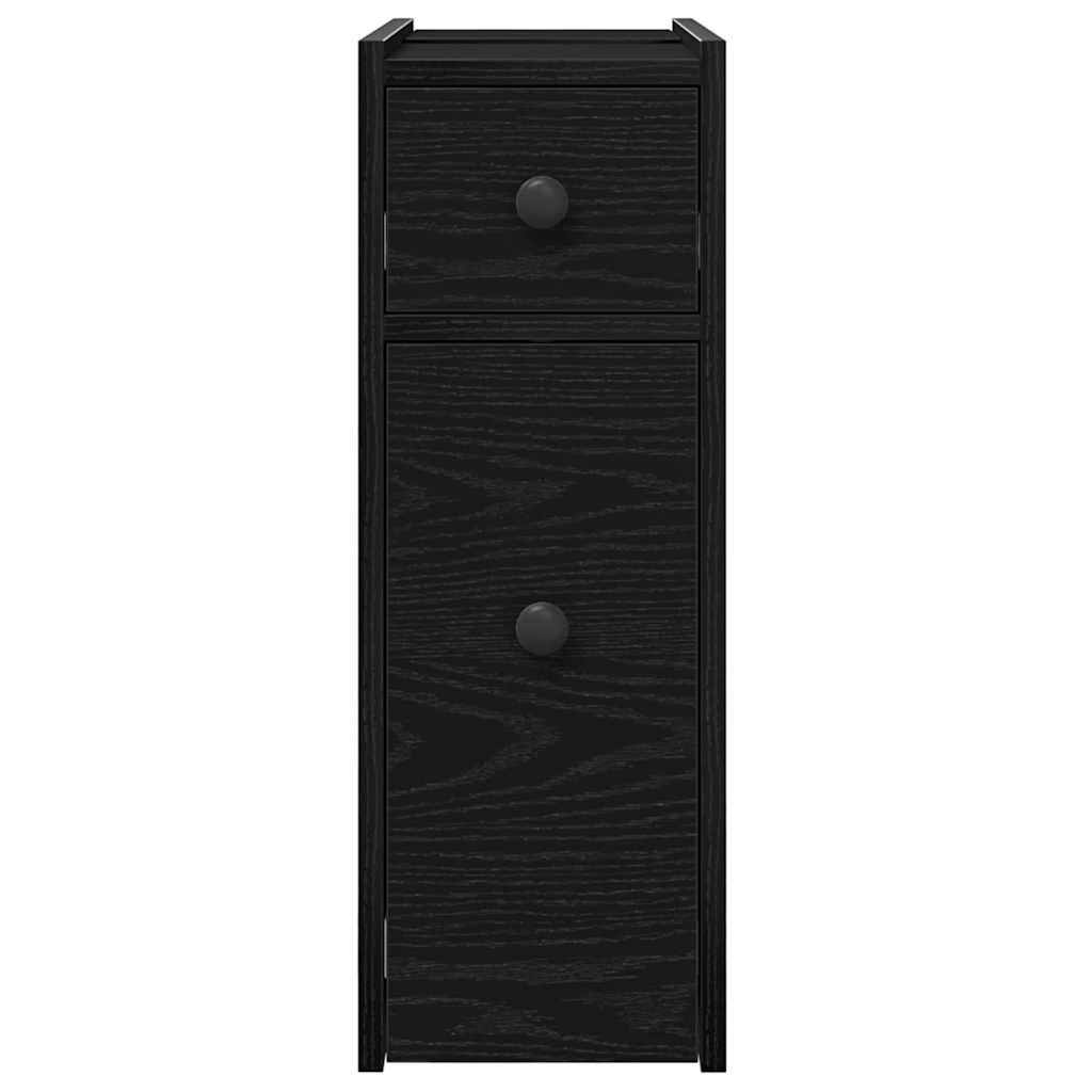 Armoire de salle de bain étroite avec roulettes en chêne noir et bois aggloméré