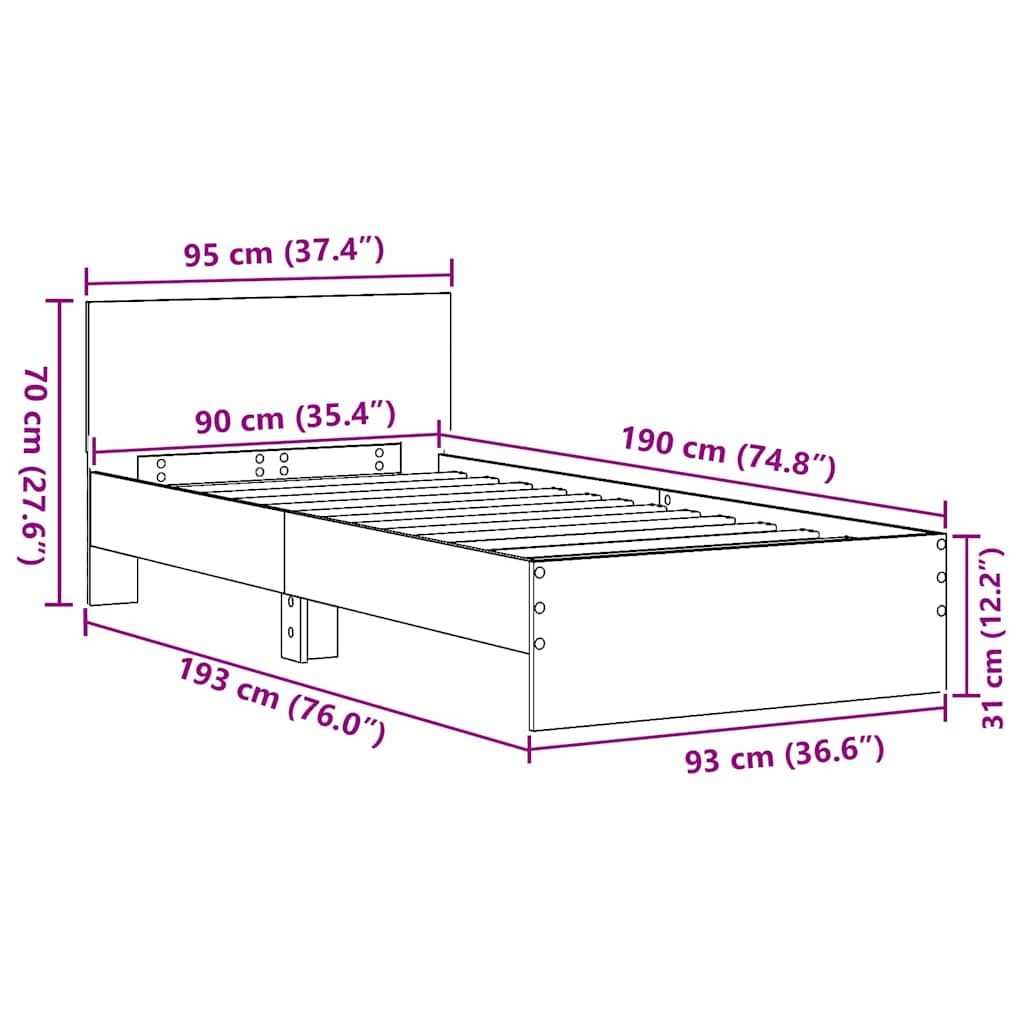 Cadre de lit Bois ancien 90 x 190 cm Bois d'ingénierie - XIOS