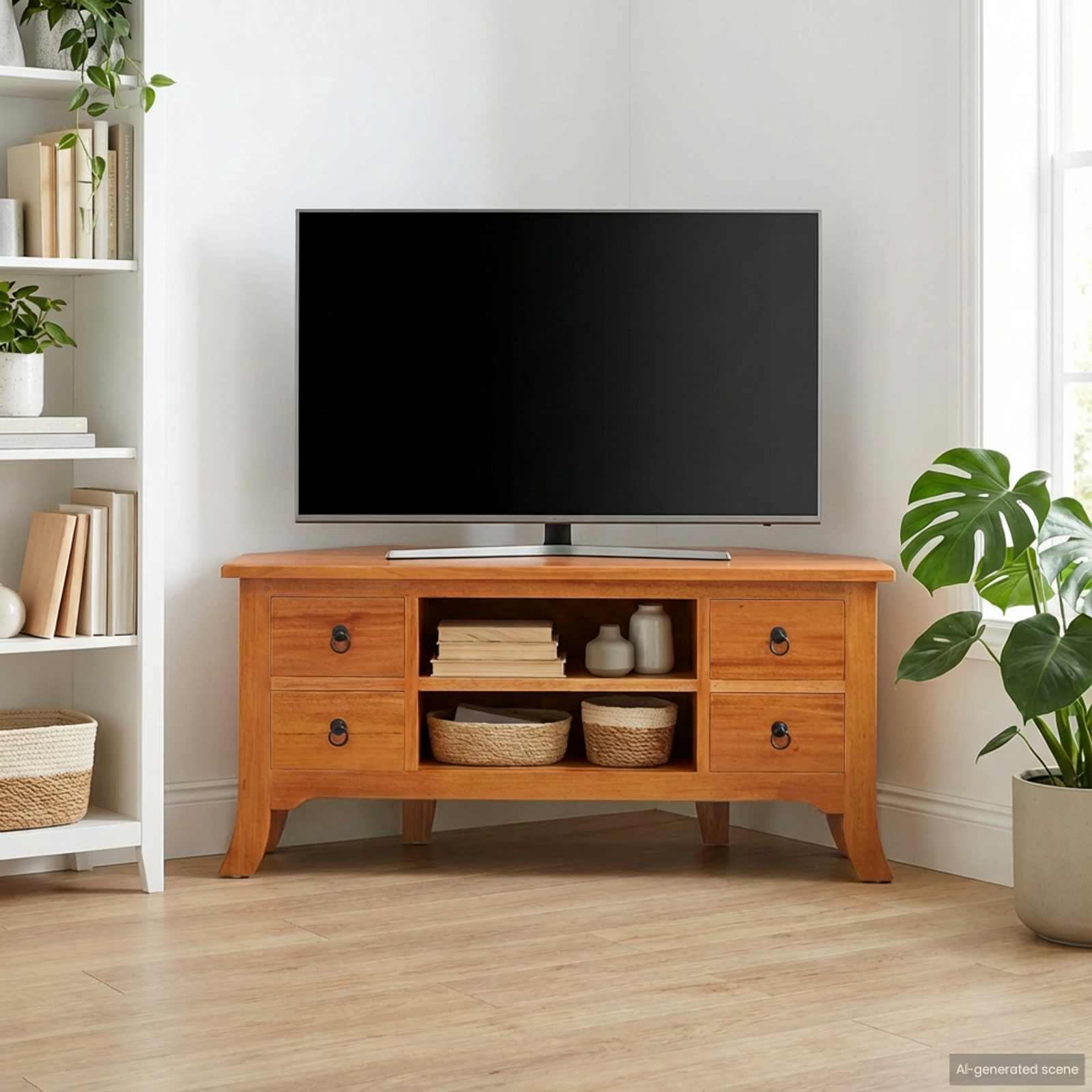 Meuble TV Naturel 100 x 40,5 x 46 cm Bois de Mahogany Massif - XIOS