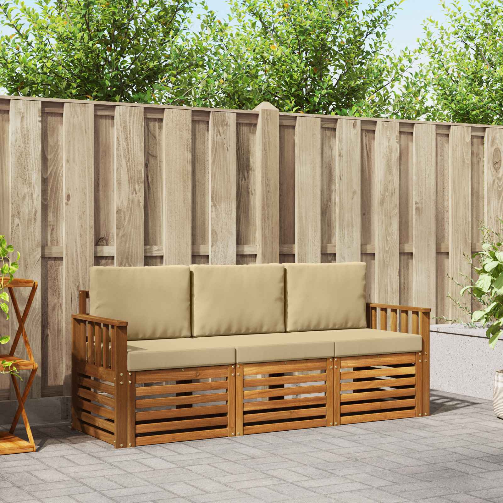 Ensembles de canapés 3 pc Naturel et Beige Bois d'Acacia Massif