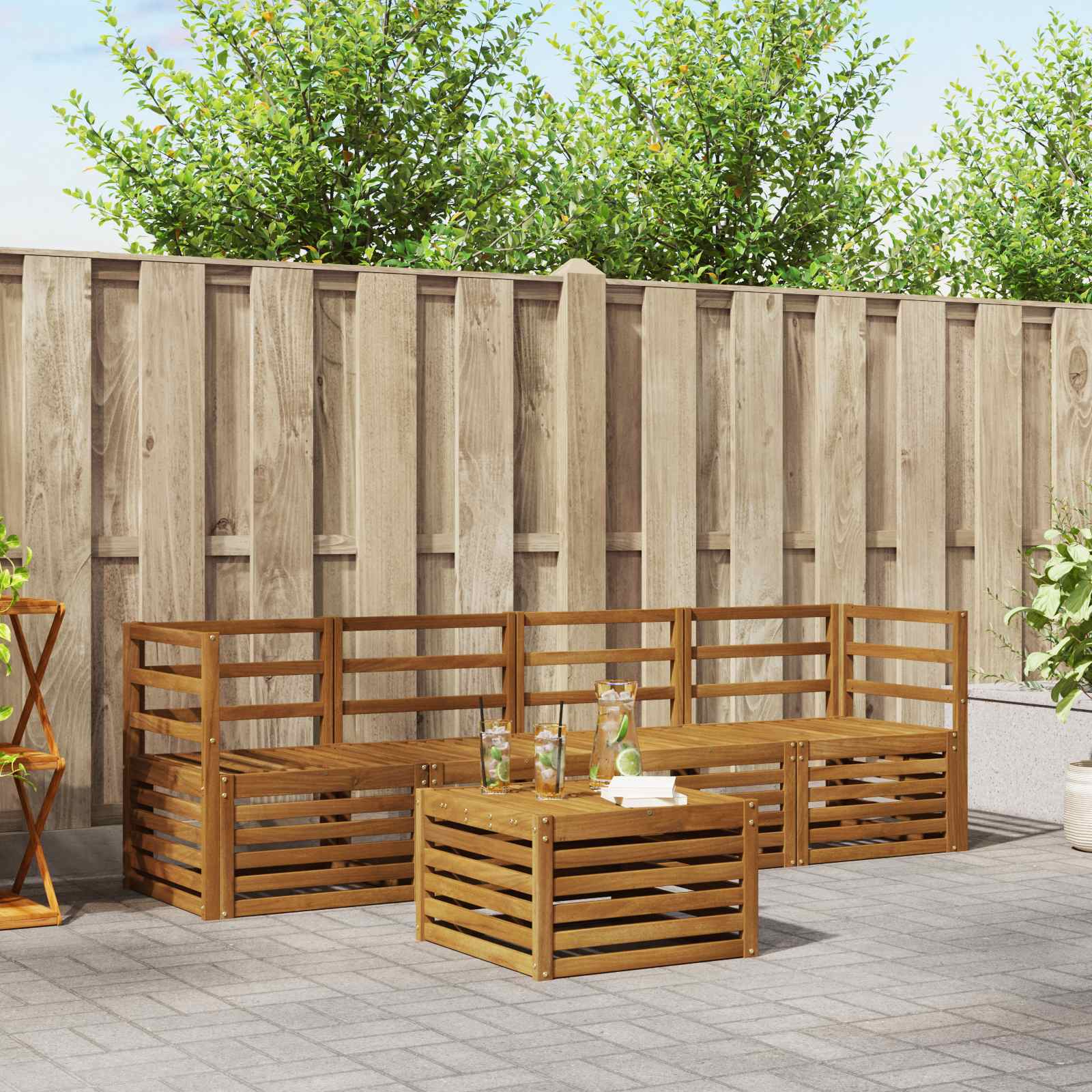 Ensembles de canapés 5 pcs Naturel Bois d'Acacia Massif - XIOS