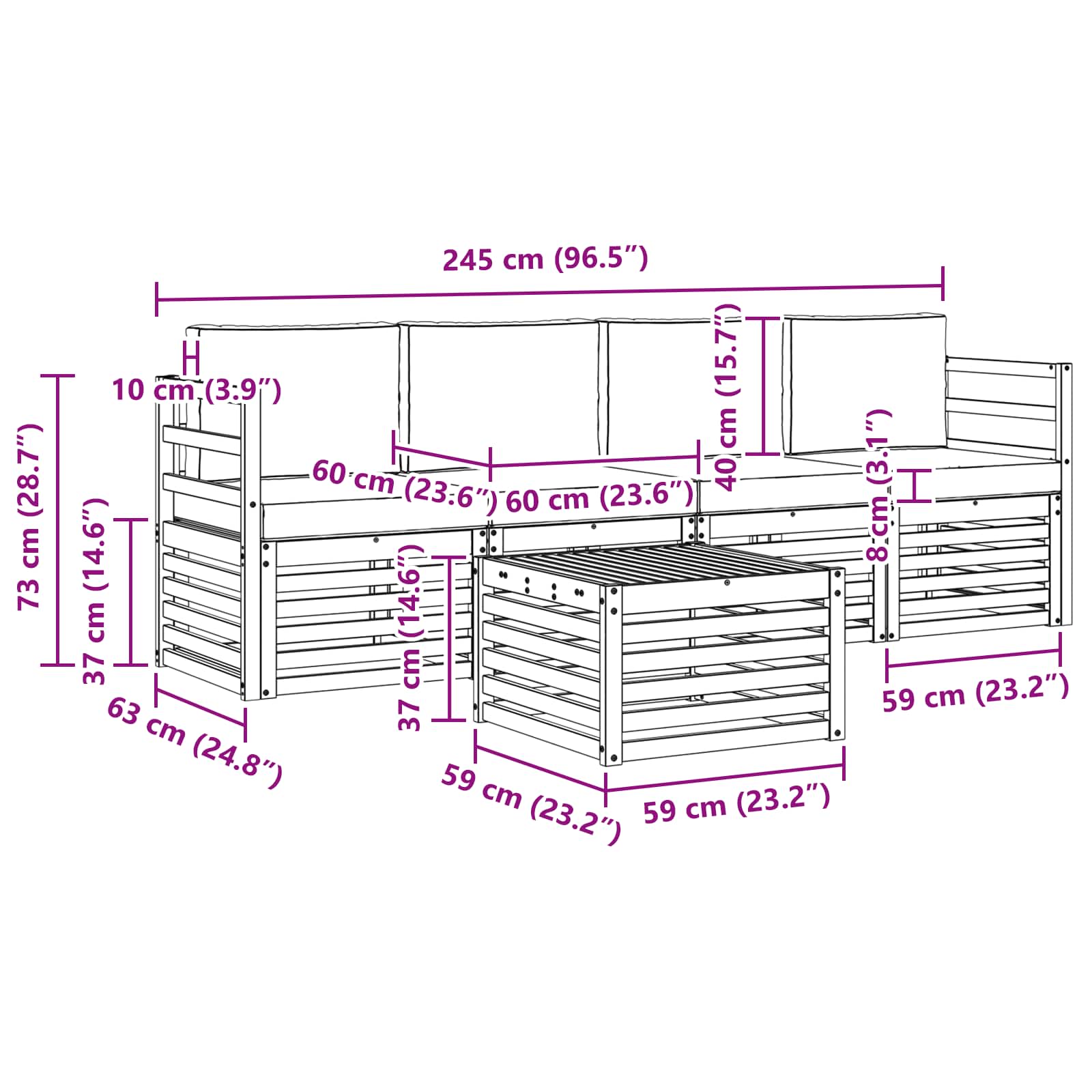 Ensemble de canapés d'extérieur 5 pcs Naturel et Anthracite - XIOS