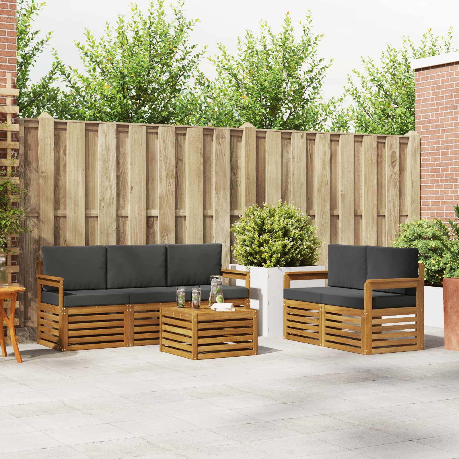 Ensemble de canapés d'extérieur 6 pc Naturel et Anthracite