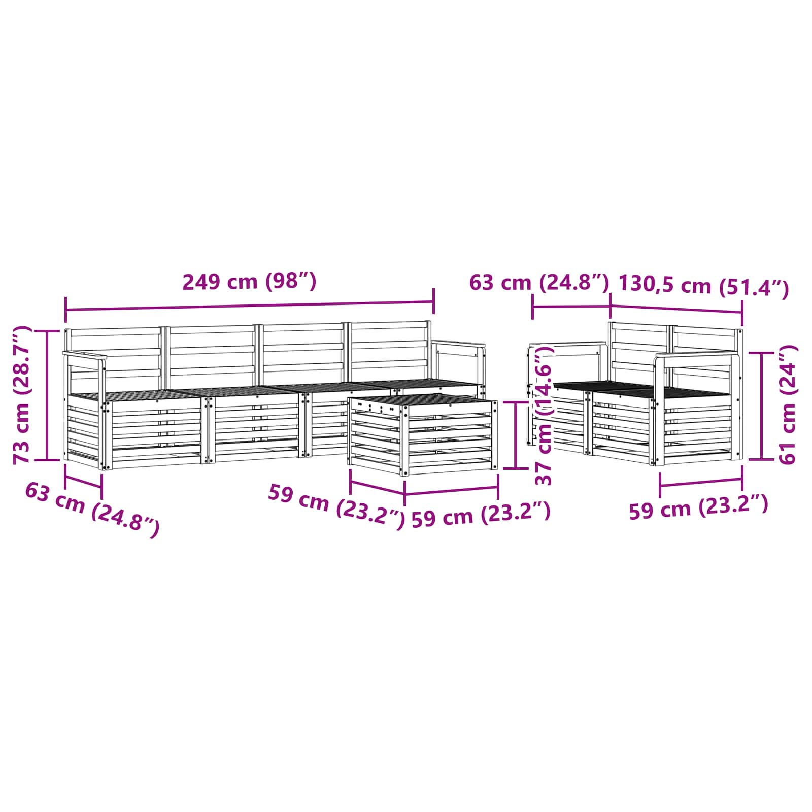 Ensemble de canapés d'extérieur 7 pcs Naturel - XIOS