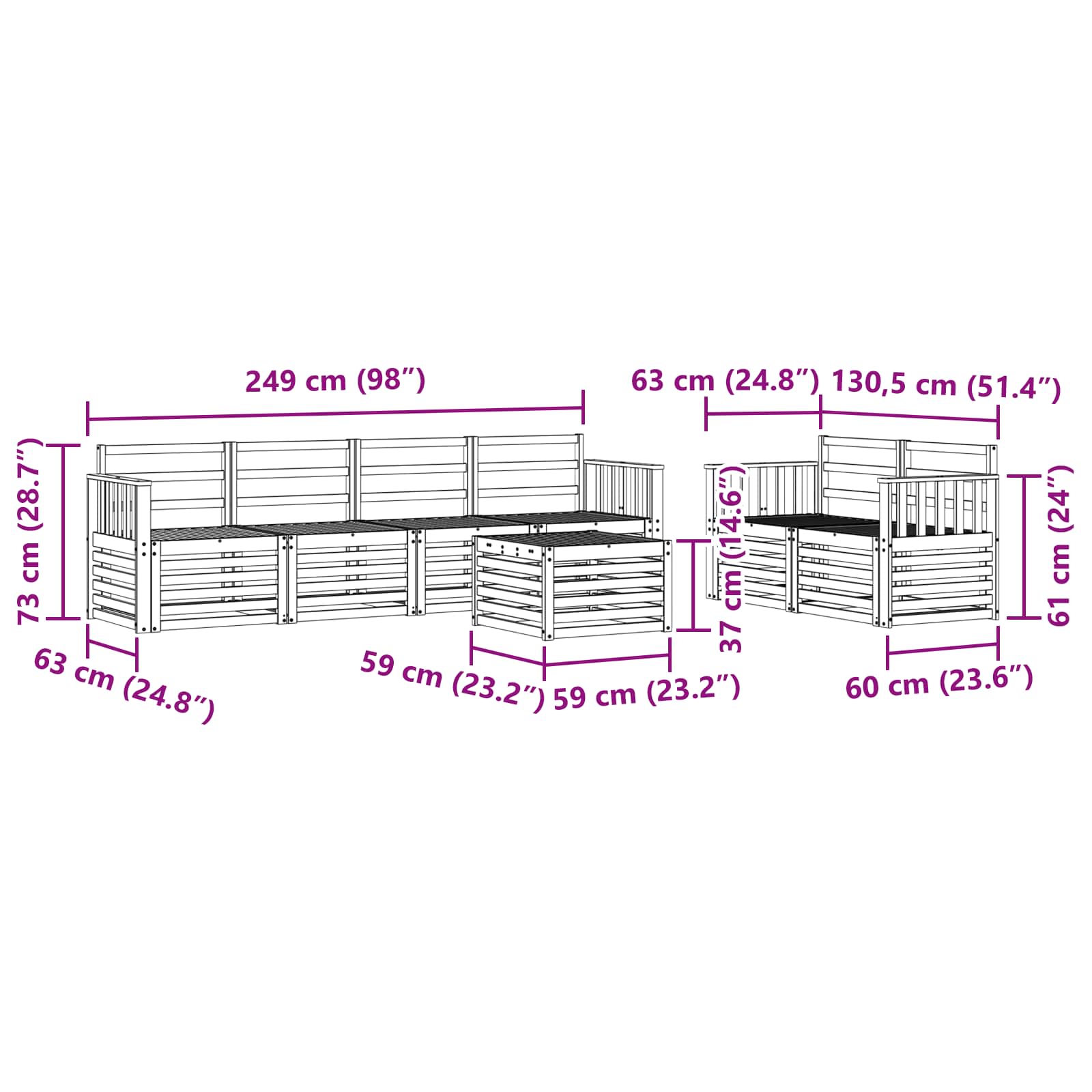 Ensemble de canapés d'extérieur 7 pcs Naturel - XIOS