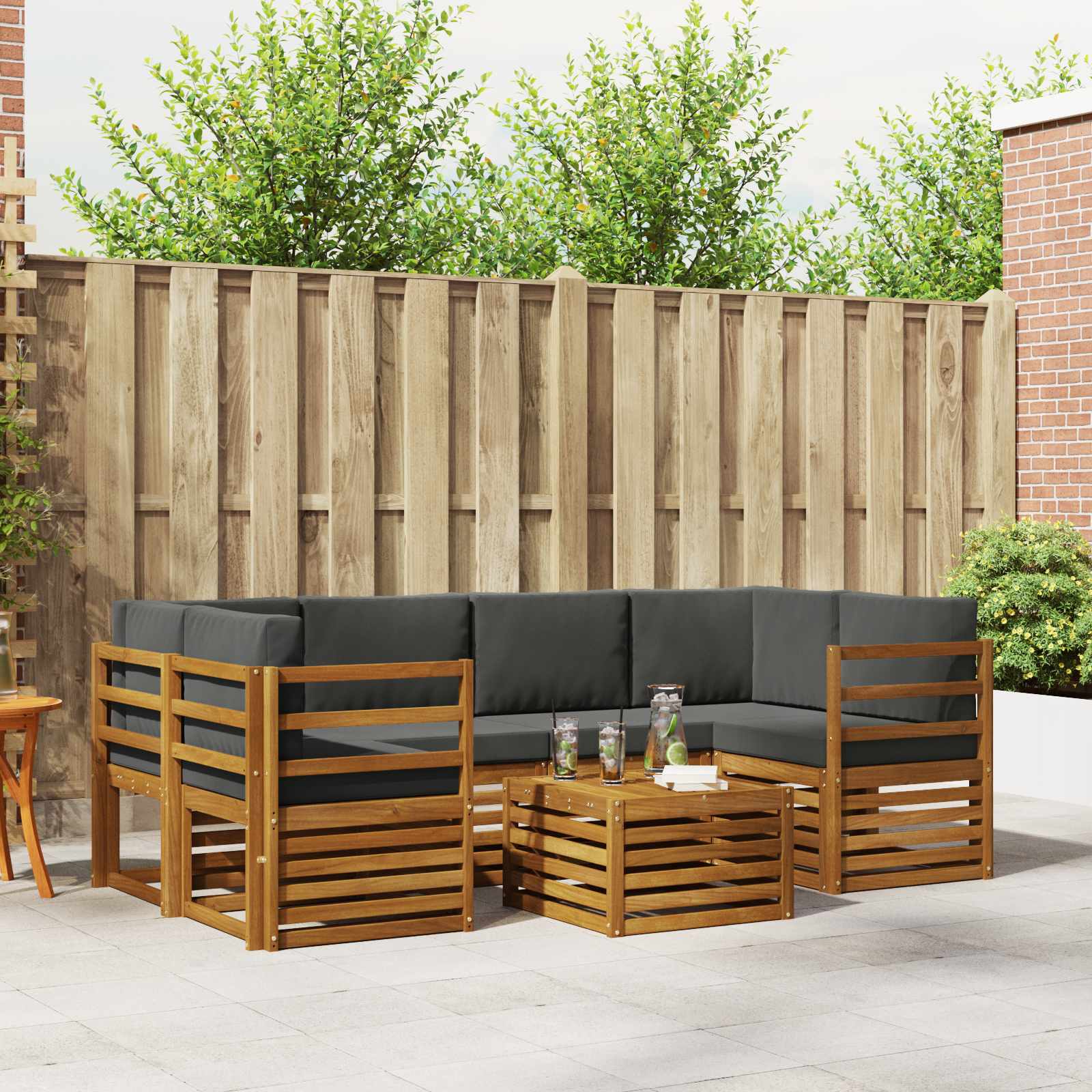 Ensemble de canapés d'extérieur 7 pc Naturel et Anthracite