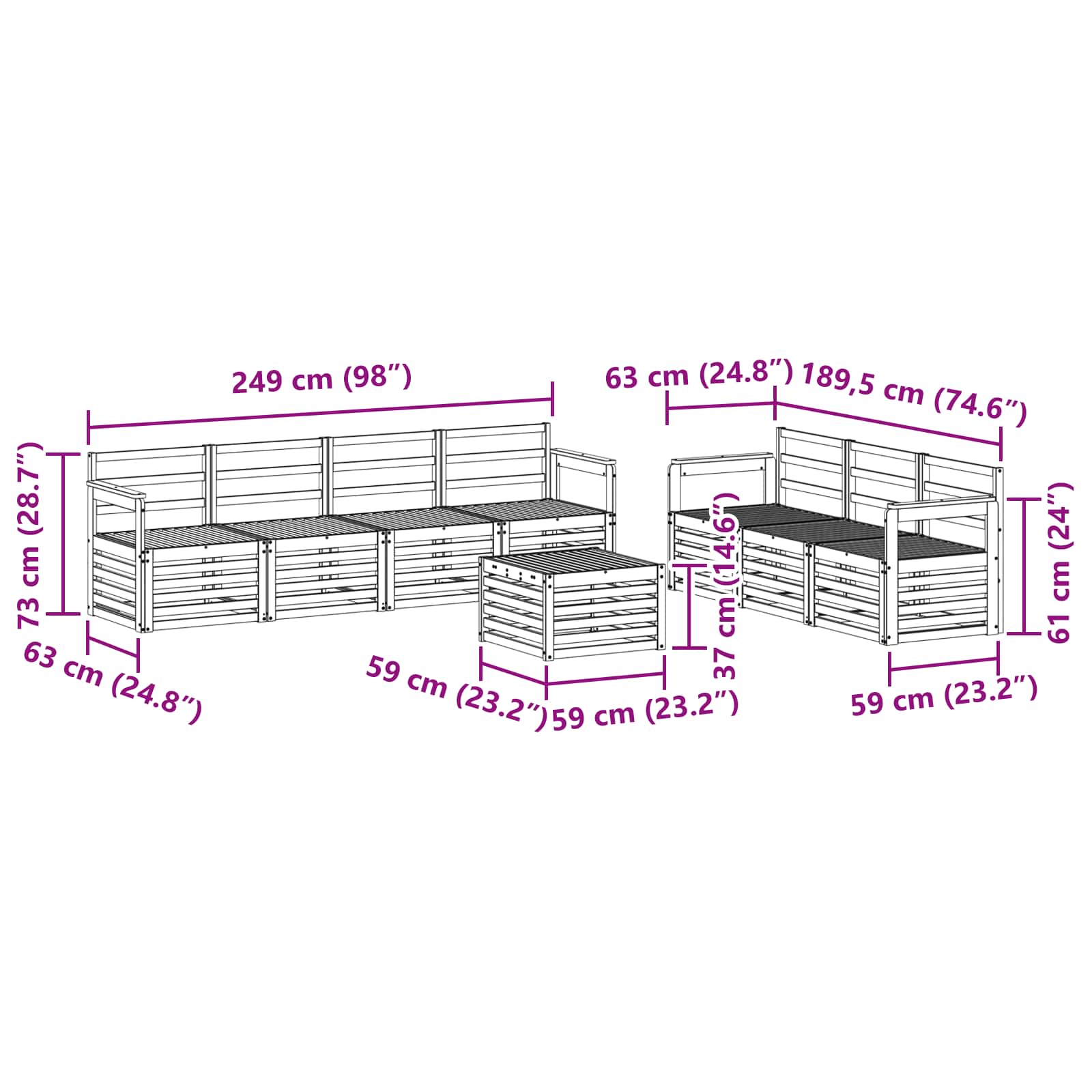 Ensembles de canapés 8 pcs Naturel Bois d'Acacia Massif - XIOS