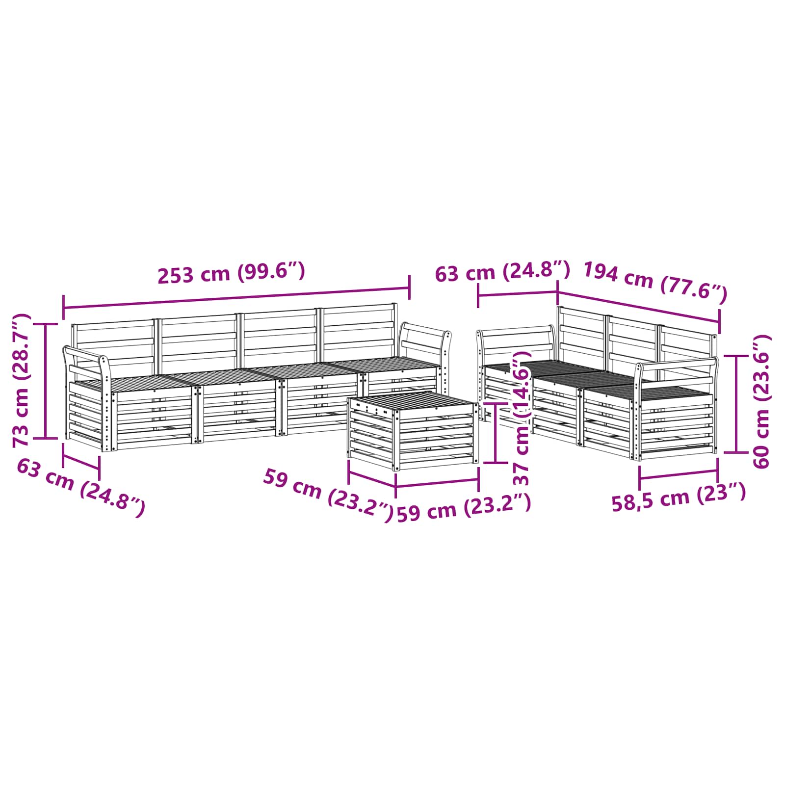 Ensembles de canapés 8 pcs Naturel Bois d'Acacia Massif - XIOS