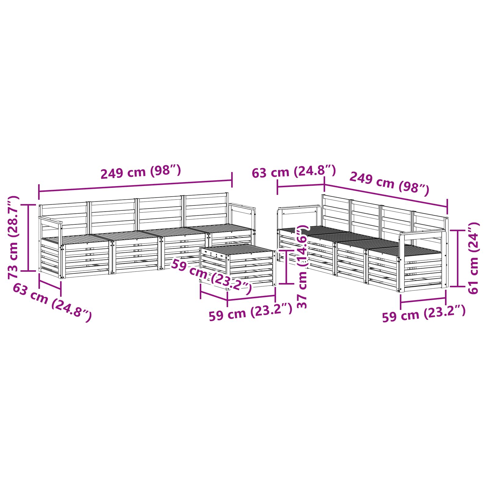 Ensembles de canapés 9 pcs Naturel Bois d'Acacia Massif - XIOS
