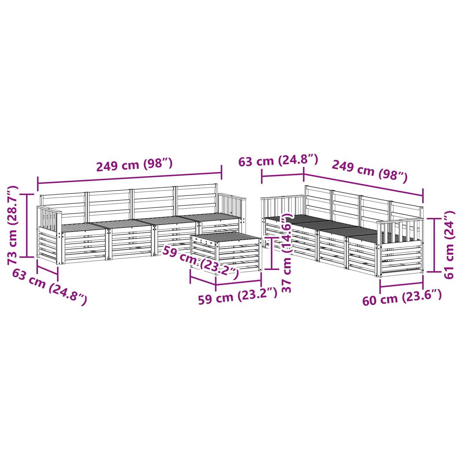 Ensembles de canapés 9 pcs Naturel Bois d'Acacia Massif - XIOS