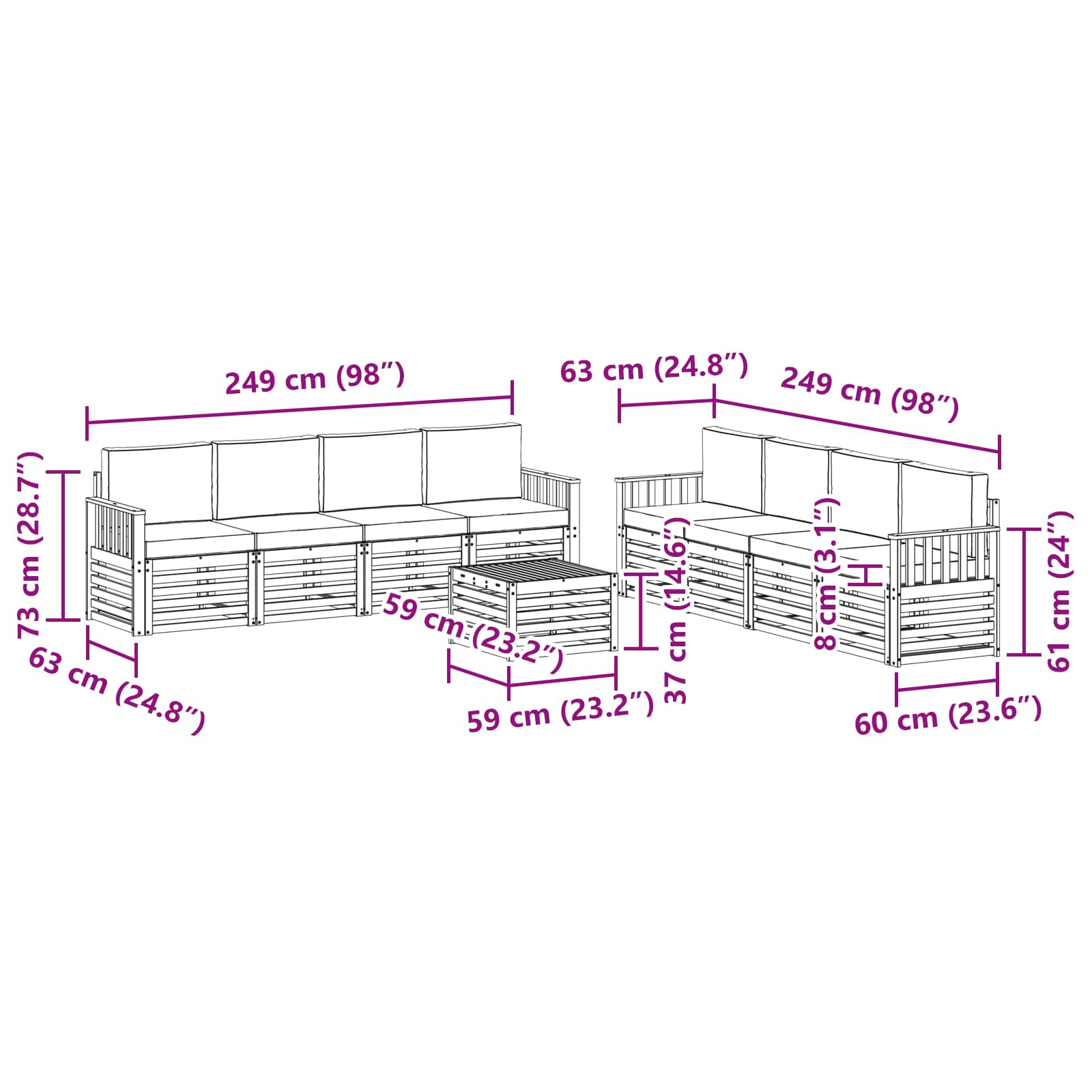 Ensembles de canapés avec coussin 9 pcs Naturel et Anthracite - XIOS