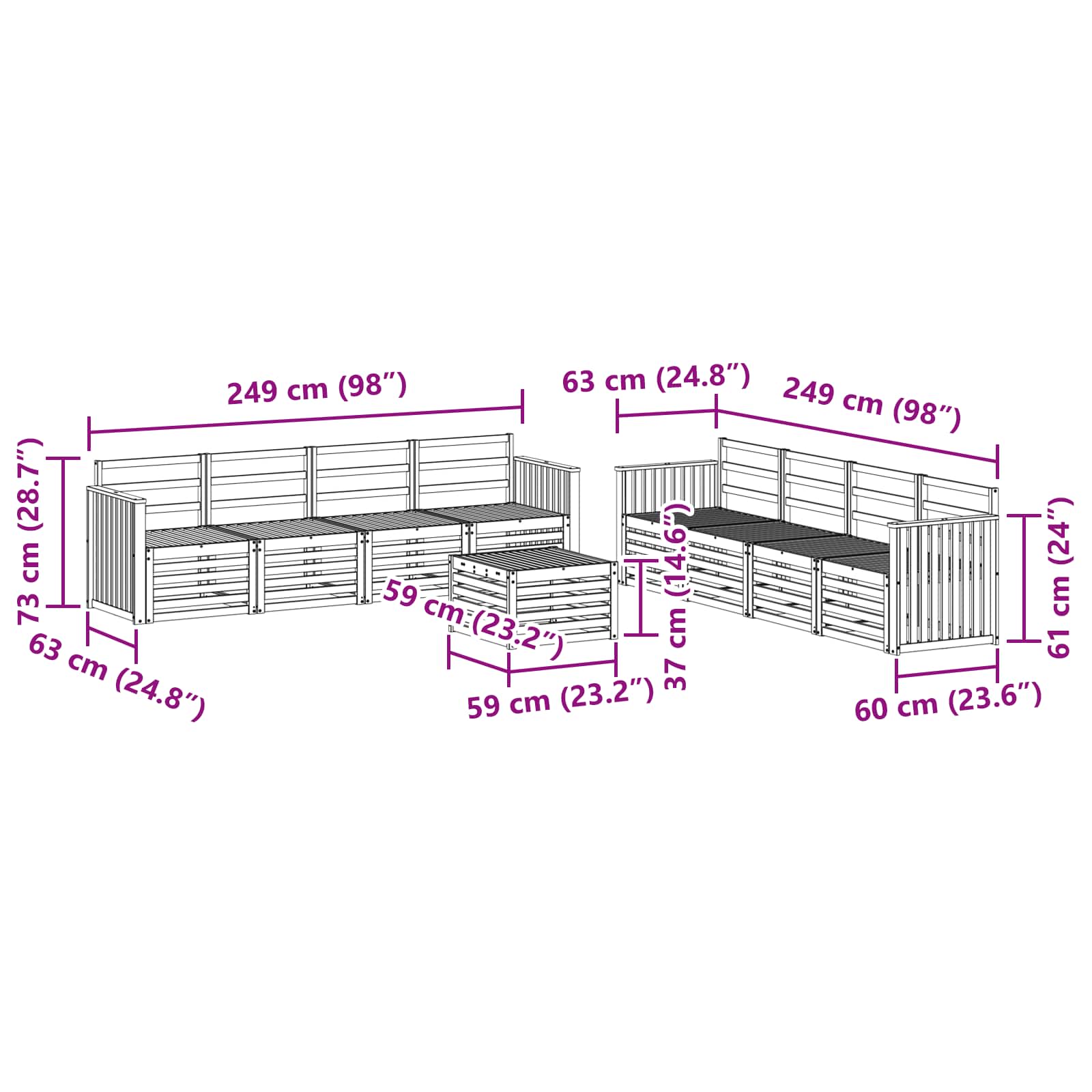 Ensembles de canapés 9 pcs Naturel Bois d'Acacia Massif - XIOS