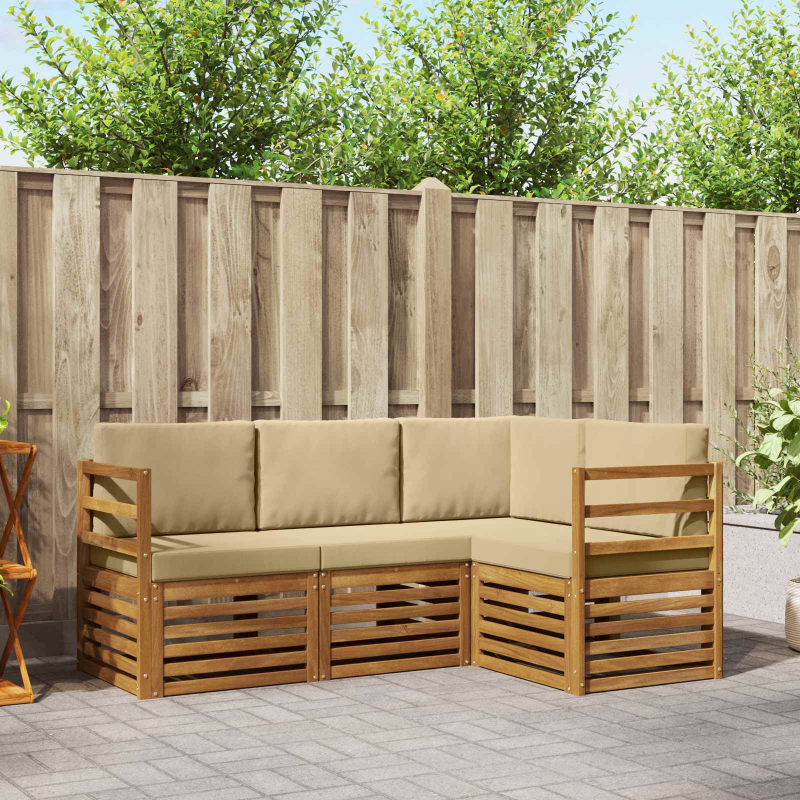 Ensemble de canapés d'extérieur 4 pc Naturel et Beige Polyester
