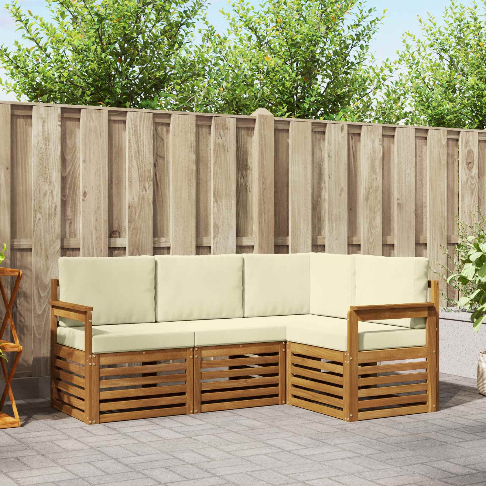 Ensemble de canapés d'extérieur 4 pc Naturel et Crème Polyester