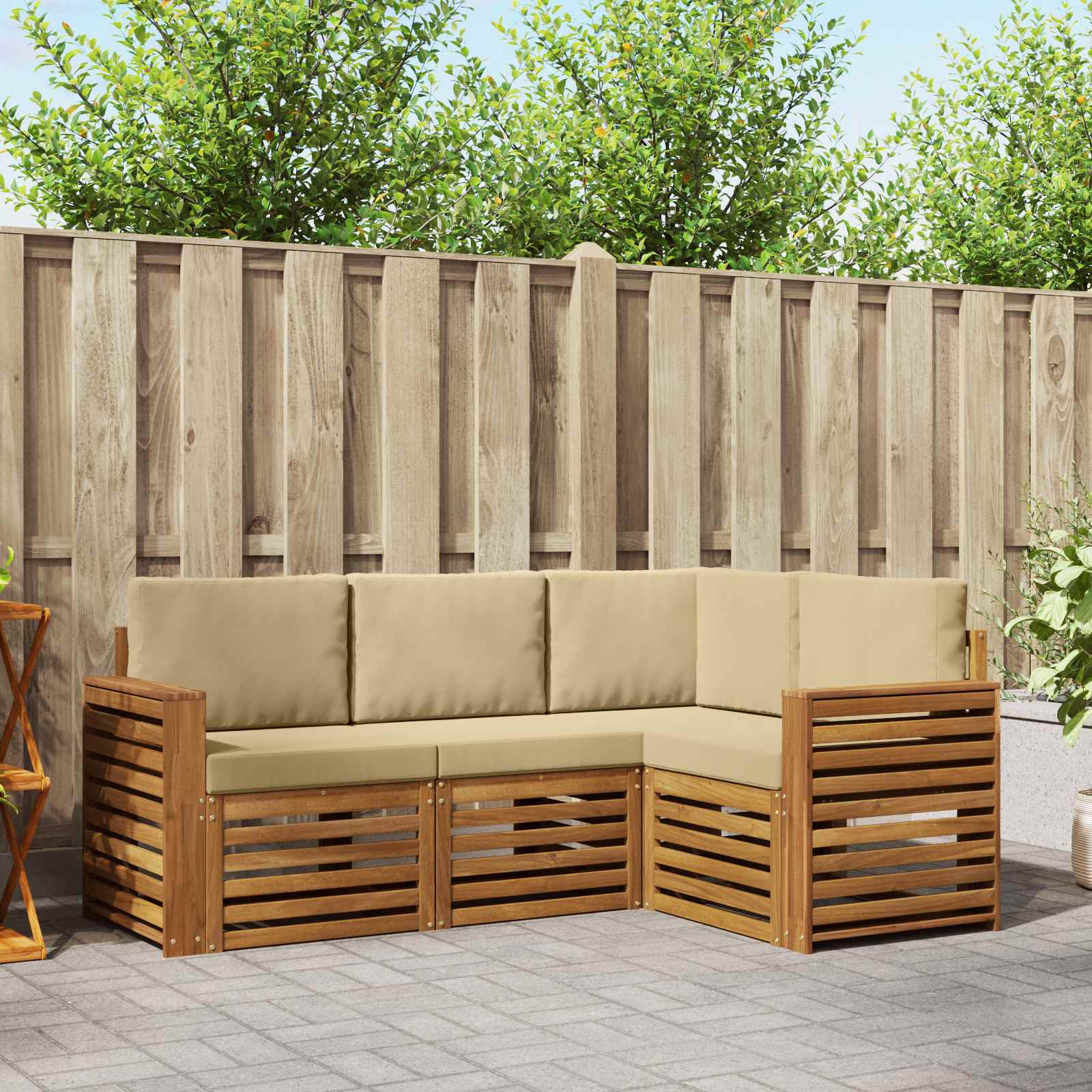 Ensemble de canapés d'extérieur 4 pc Naturel et Beige Polyester