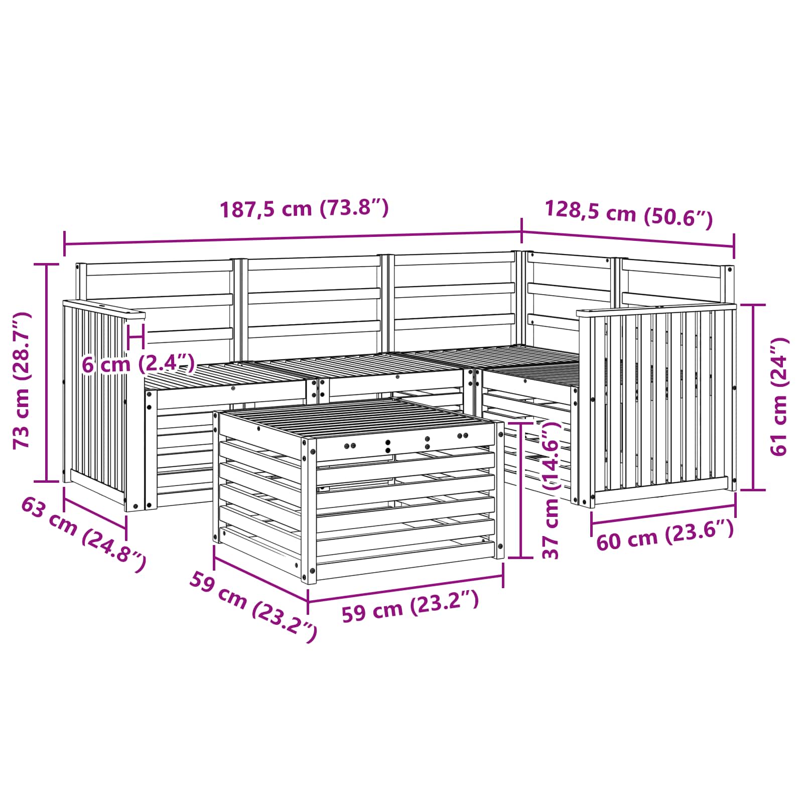 Ensemble de canapés d'extérieur 5 pcs Naturel - XIOS