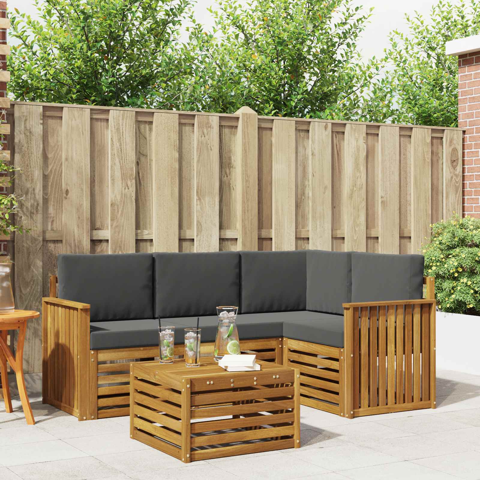 Ensemble de canapés d'extérieur 5 pc Naturel et Anthracite