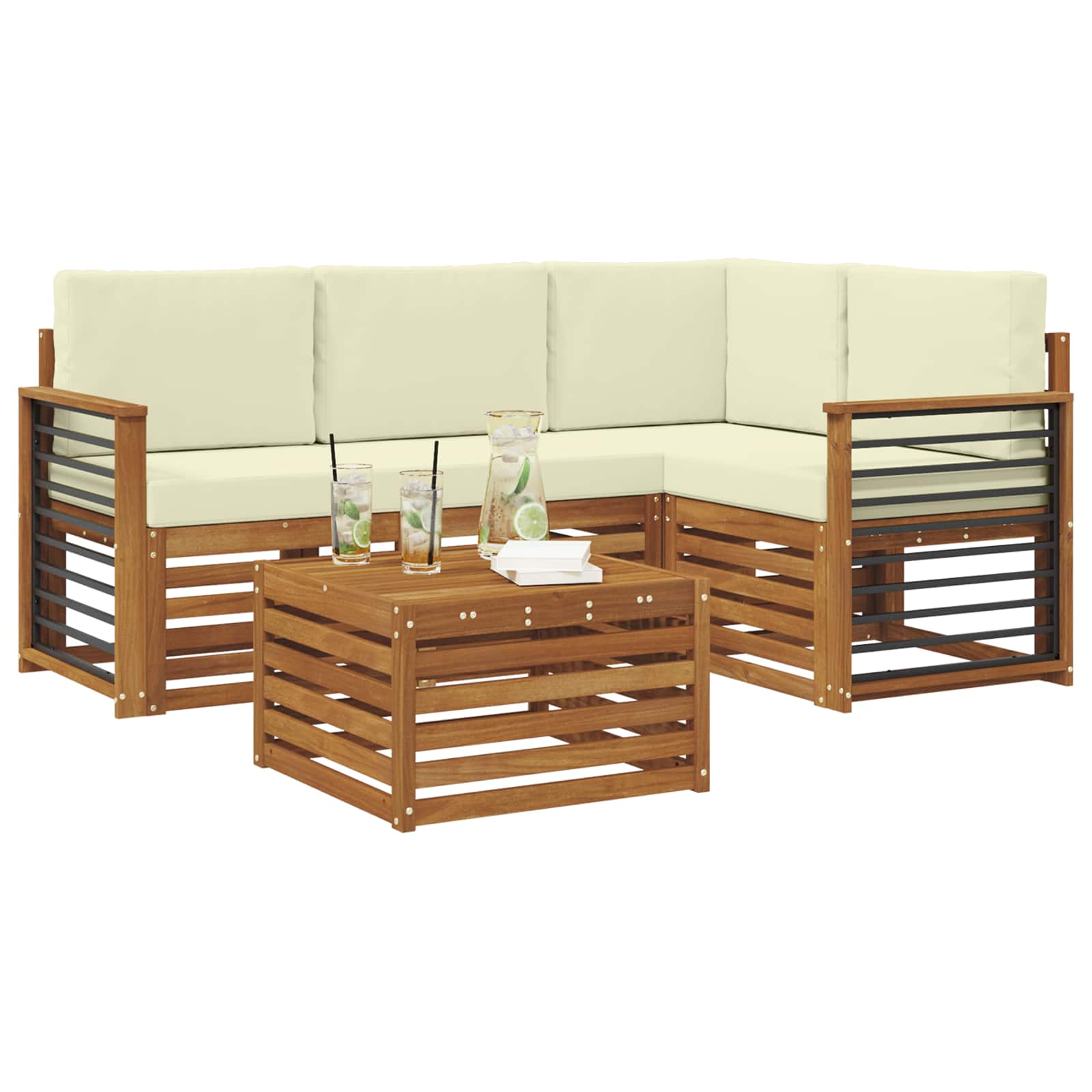 Ensemble de canapés d'extérieur 5 pc Naturel et Crème Polyester