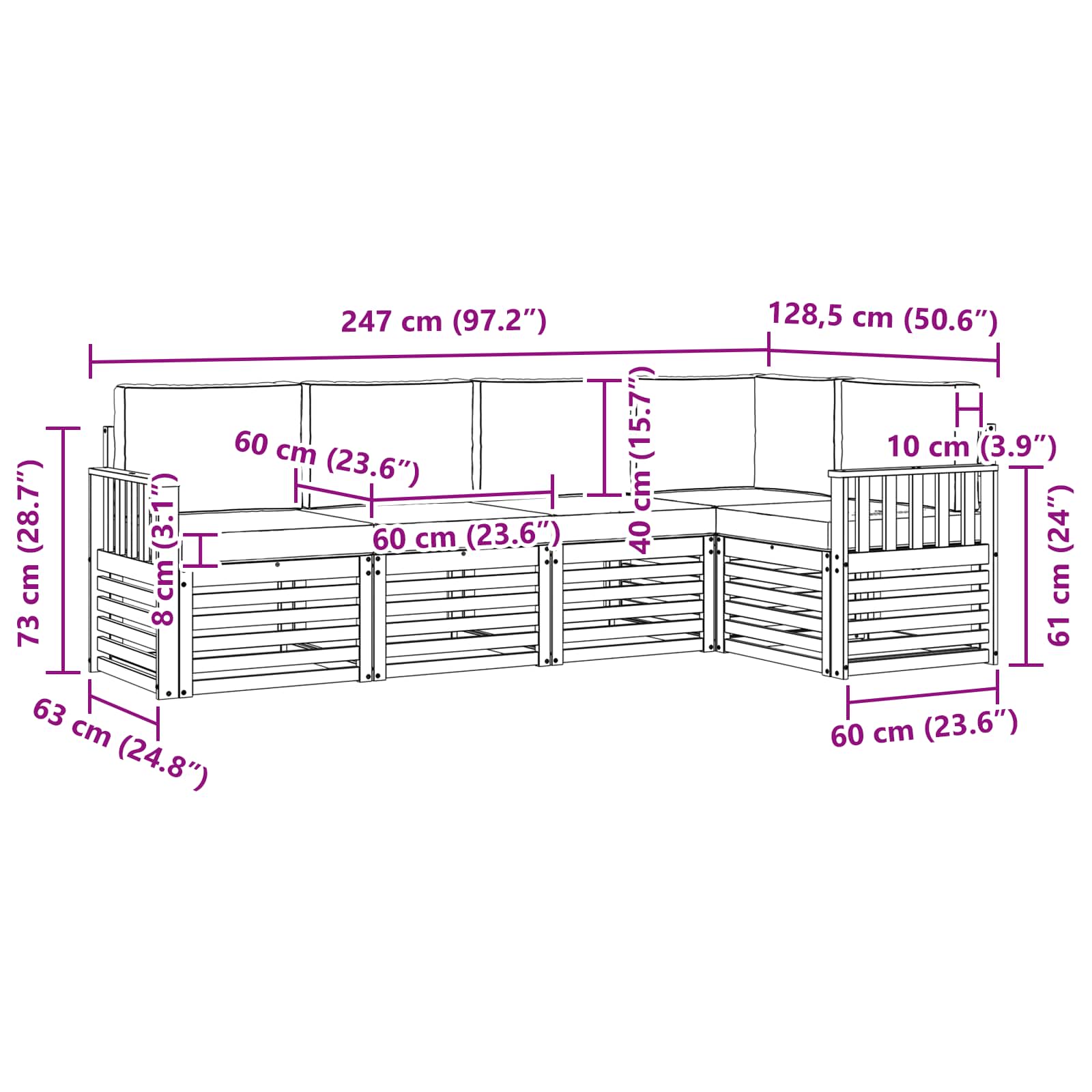 Ensemble de canapé d'angle avec coussin 5 pcs Naturel et Crème - XIOS