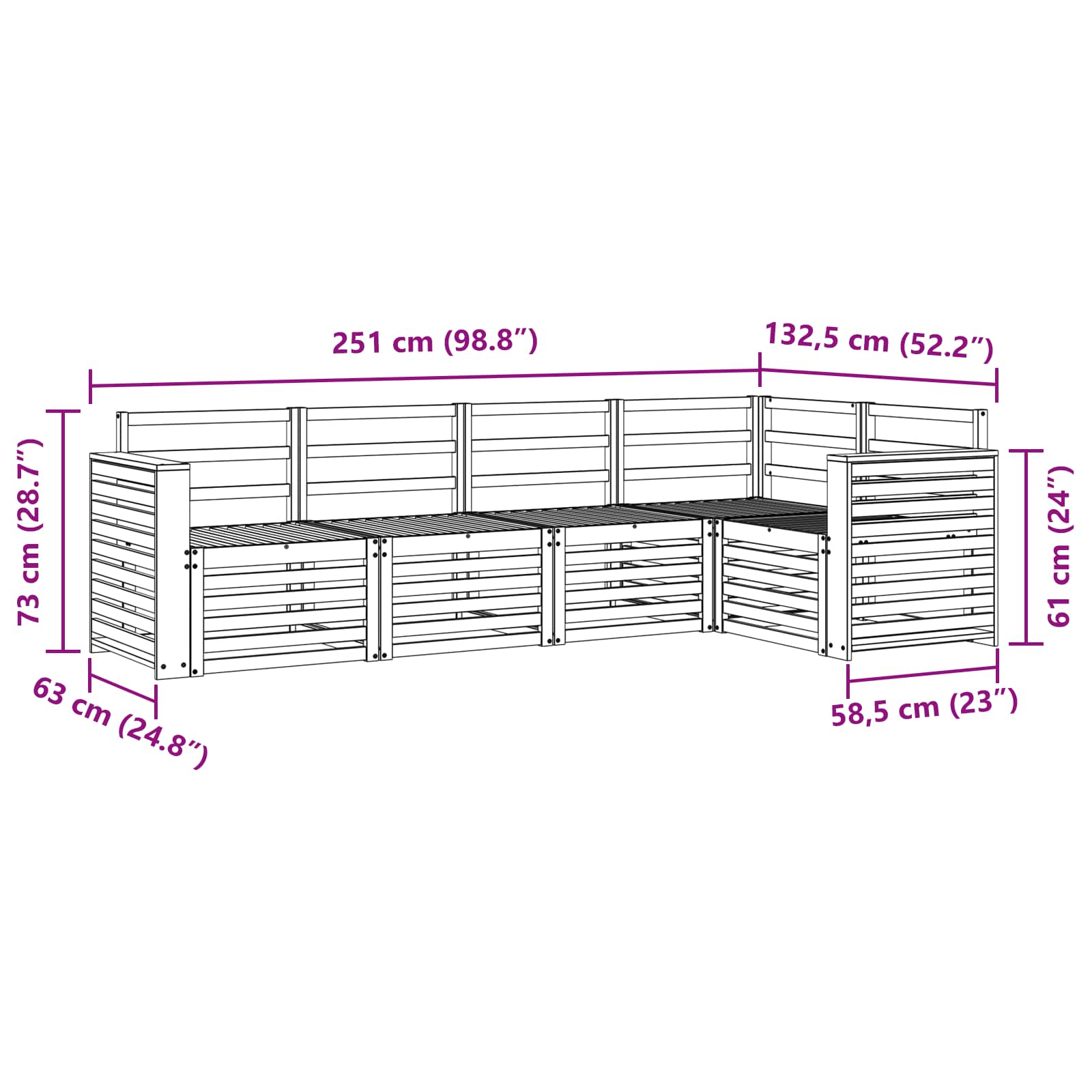 Ensemble de canapé d'angle 5 pcs Naturel Bois d'Acacia Massif - XIOS