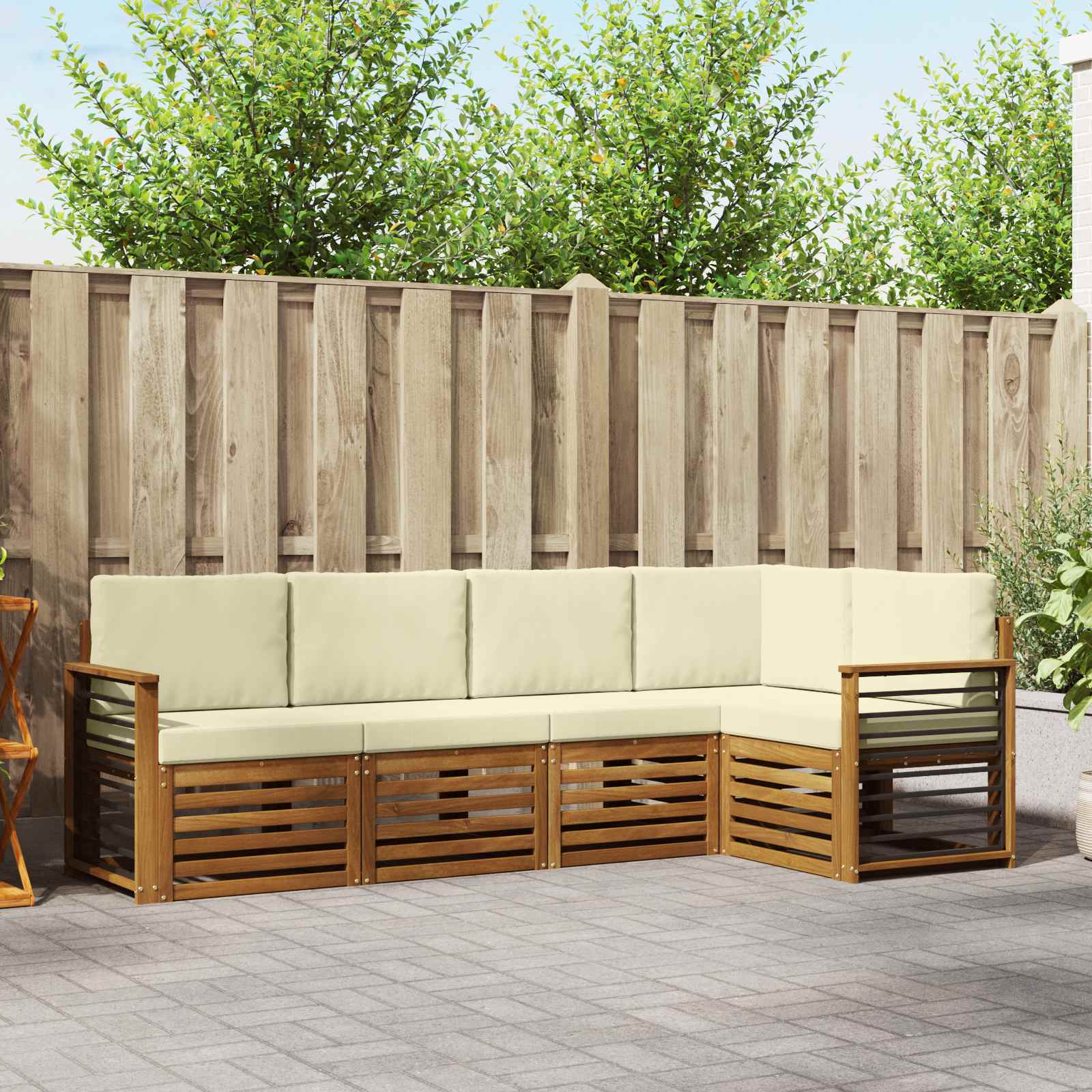 Ensemble de canapé d'angle avec coussin 5 pcs Naturel et Crème - XIOS