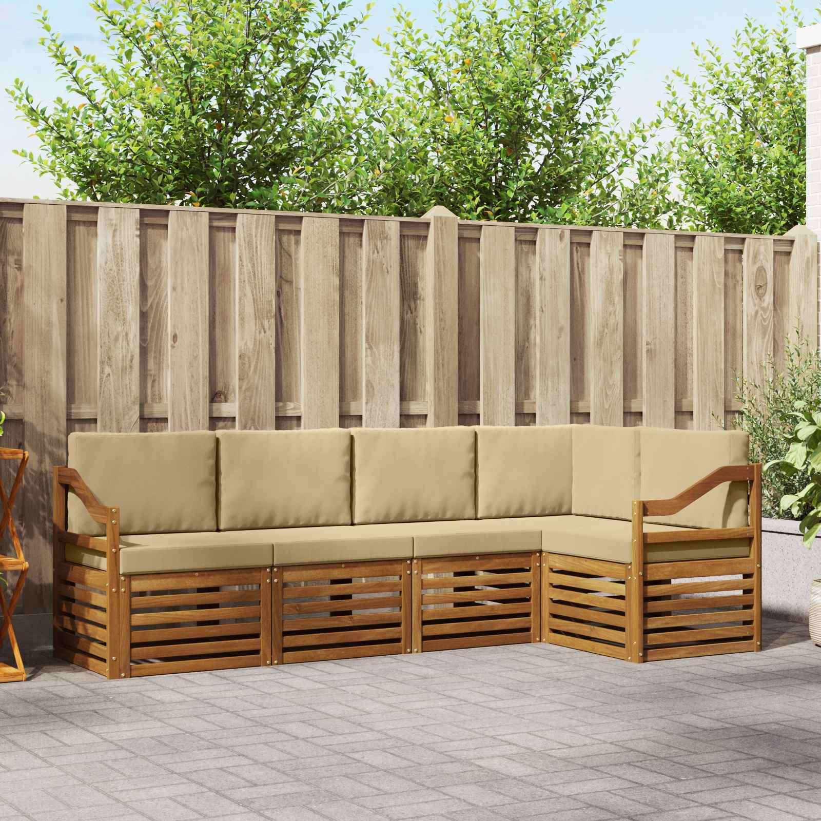 Ensemble de canapé d'angle avec coussin 5 pcs Naturel et Beige - XIOS