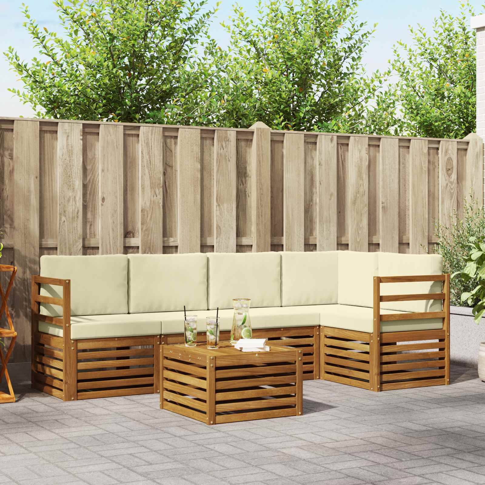 Ensemble de canapé d'angle avec coussin 6 pcs Naturel et Crème - XIOS