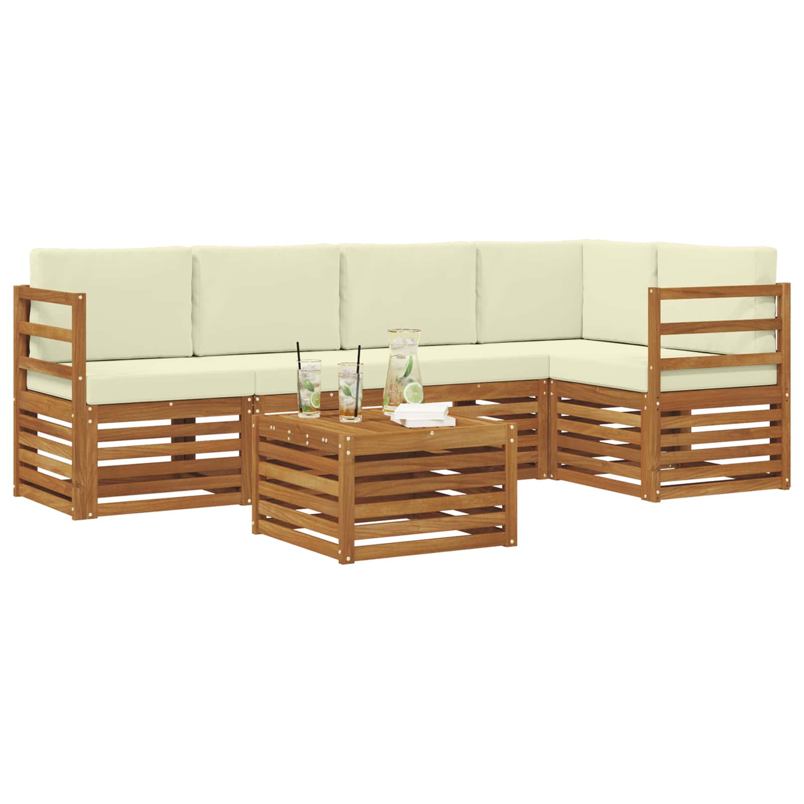 Ensemble de canapé d'angle avec coussin 6 pcs Naturel et Crème - XIOS